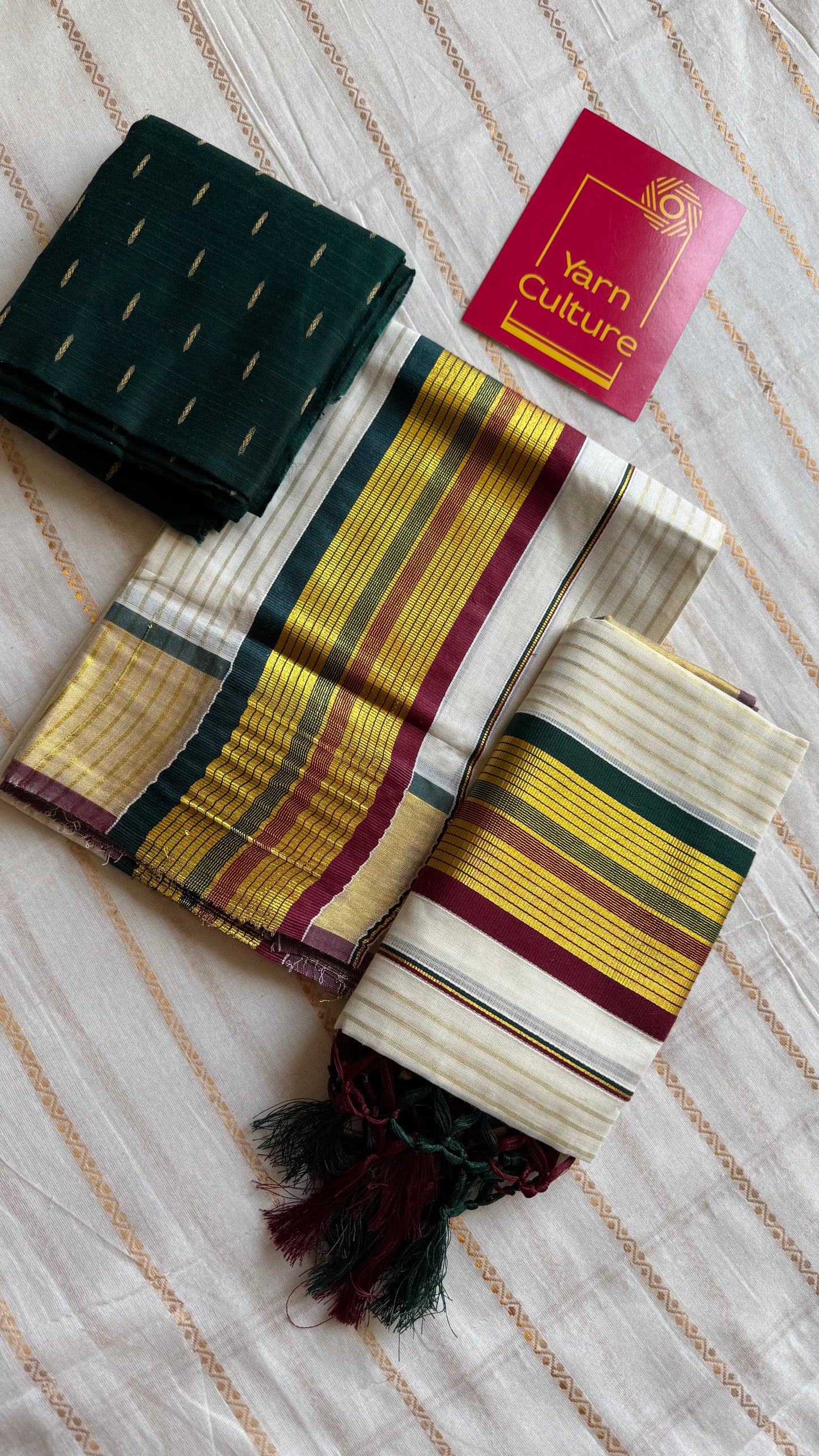 Set mund, green, maroon and gold soft cotton, striped - YCIEON120