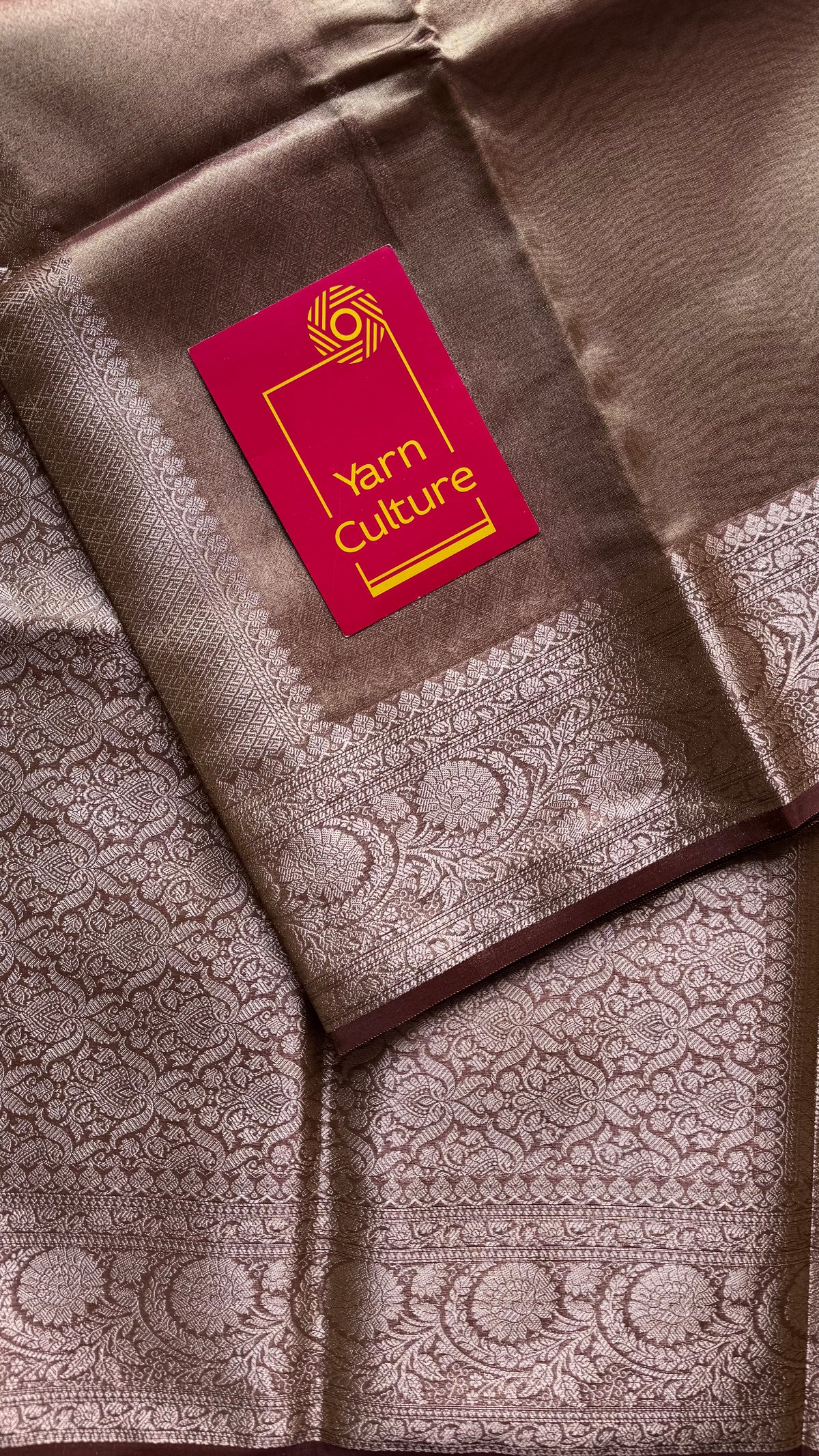 Champagne brown tissue Banarasi saree with zari border - YCBLTOC83