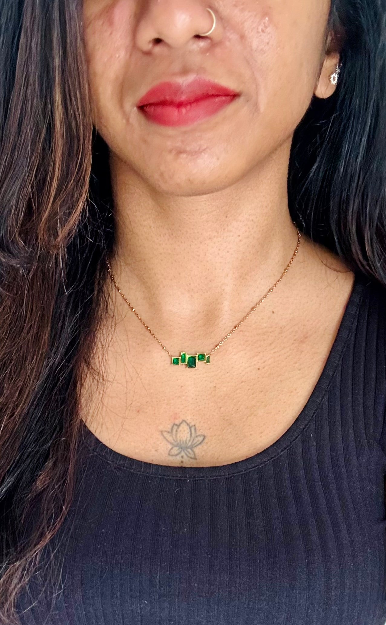 Gold plated chain, multistone green pendant - YCGPC252