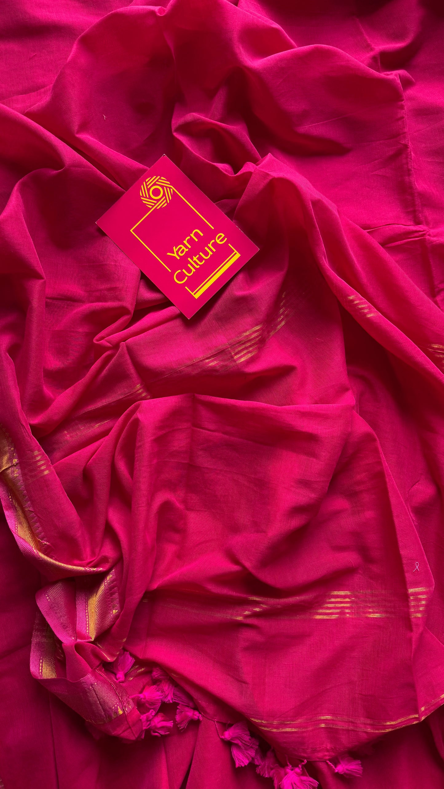 Hot pink soft cotton with maheswari gold zari border - YCBCMCFE217