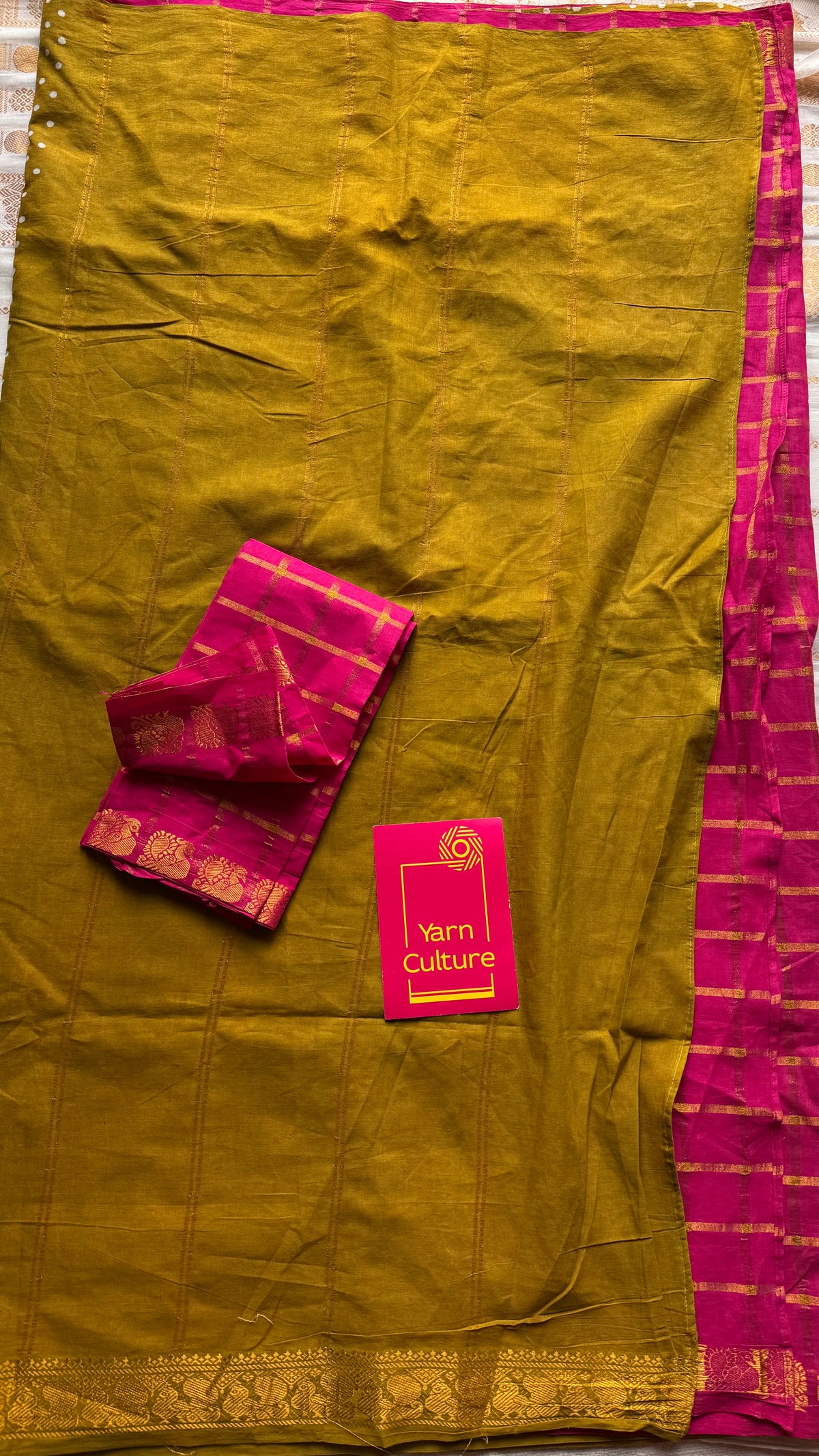 Mehendi green with hot pink, sungudi cotton half-half saree - YCCOTNIDOC19