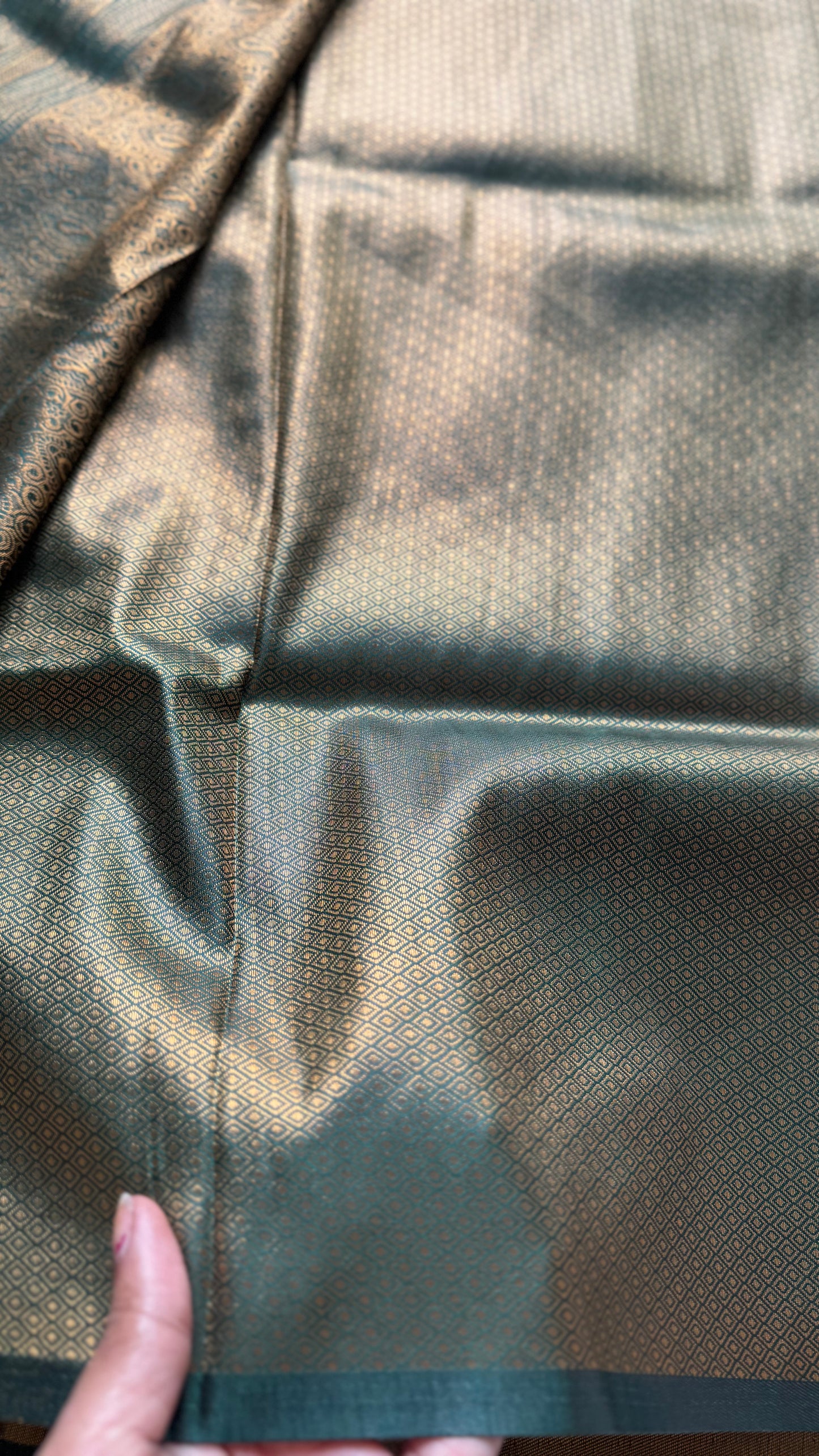 Dark green, antique gold zari, semi -silk - YCDOSOCSS04