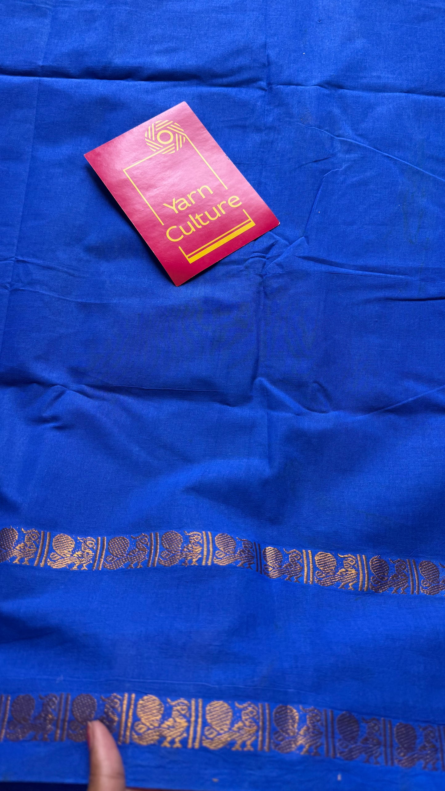 Electric blue rettaipettu peacock gap border, kattuchayam dyed madurai cotton saree  - YCCOTNMSAP97