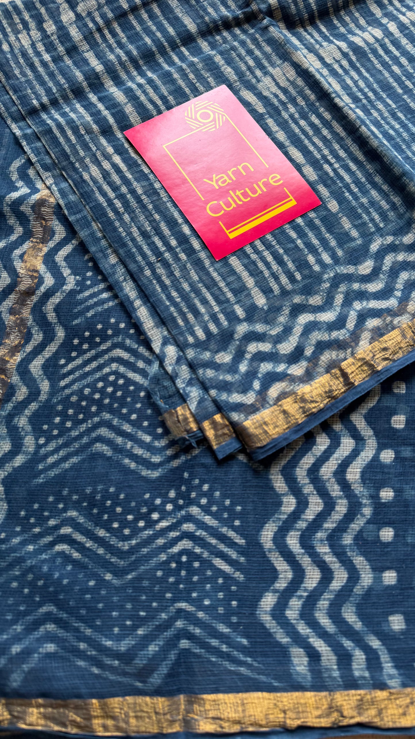 Zig Zag Zindagi - Indigo kota doria saree, with gold zari border - YCTORKDAP05