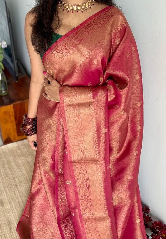 Red with gold dual tone, Banarasi tissue silk - YCDESE06