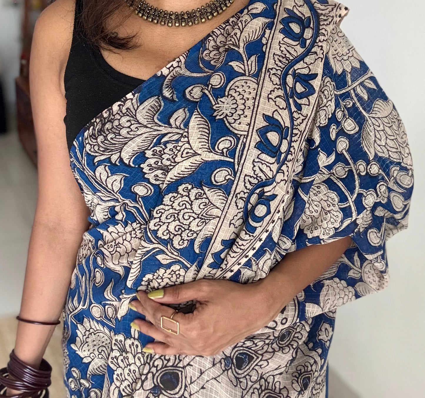 Blue floral kalamkari saree in kota - YCWOTDMA359