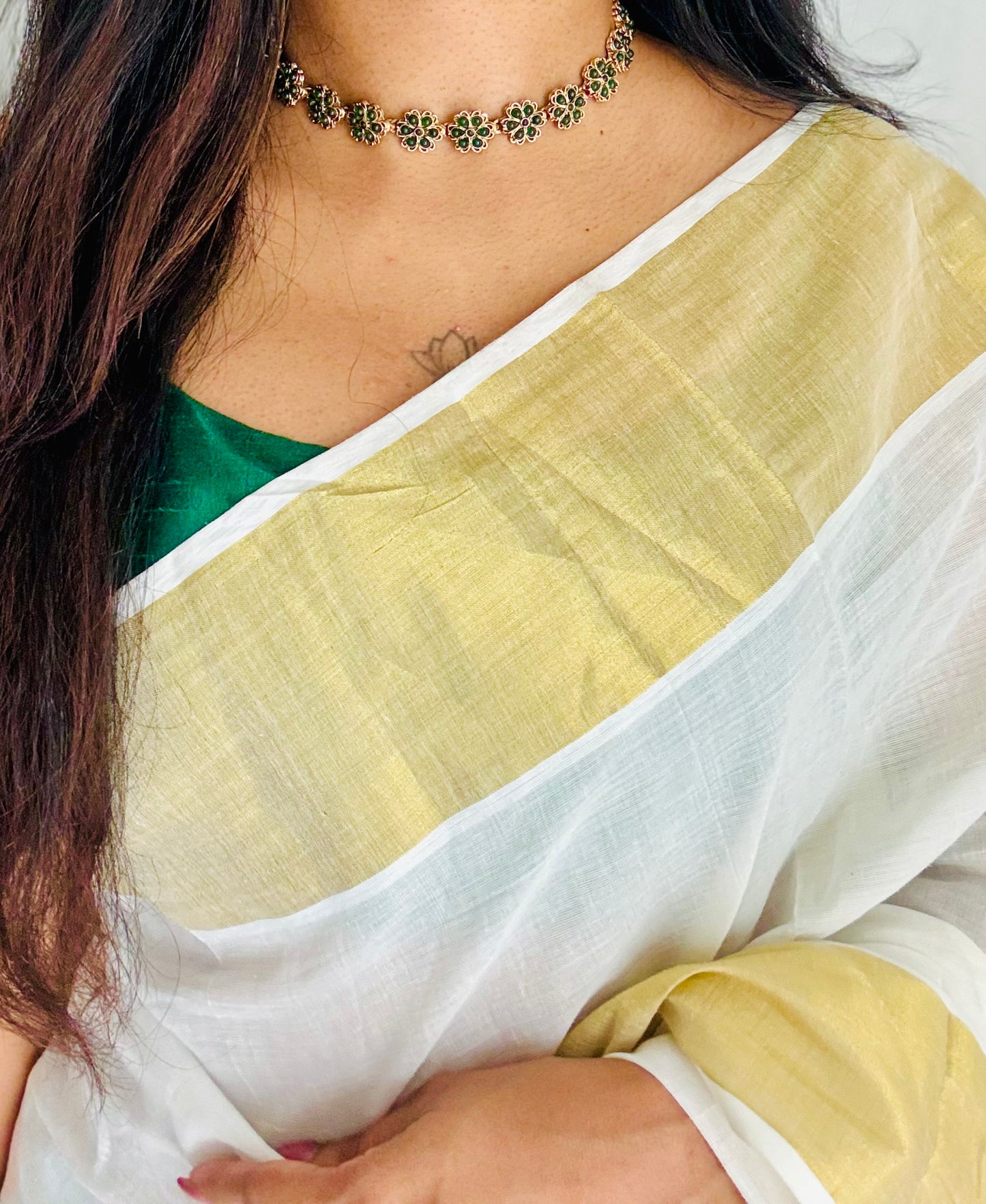 Green floral pendant neckpiece with earrings - YCGPNP765