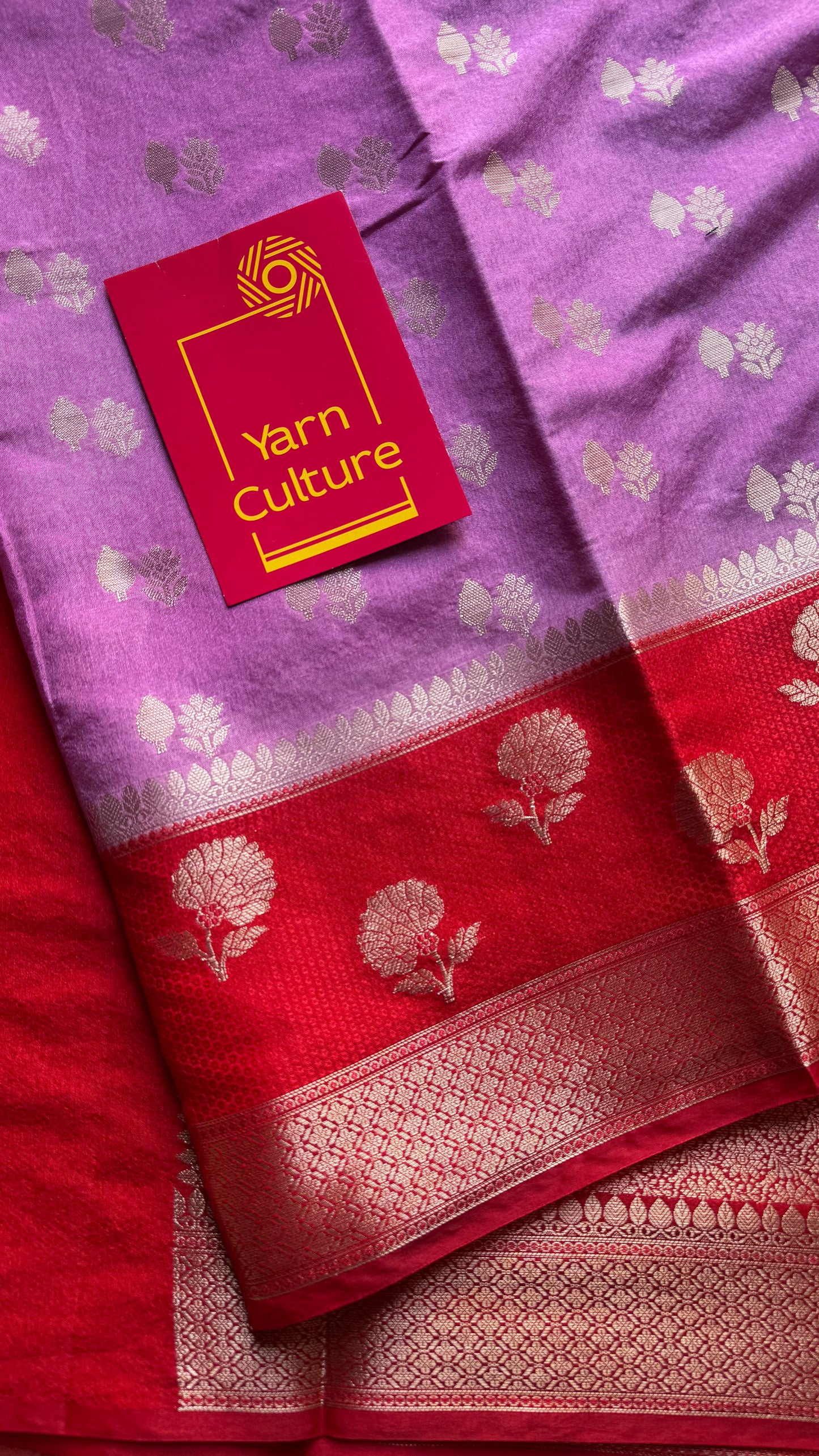 Lilac with red border, semi dupion silk - YCBLSSJA26