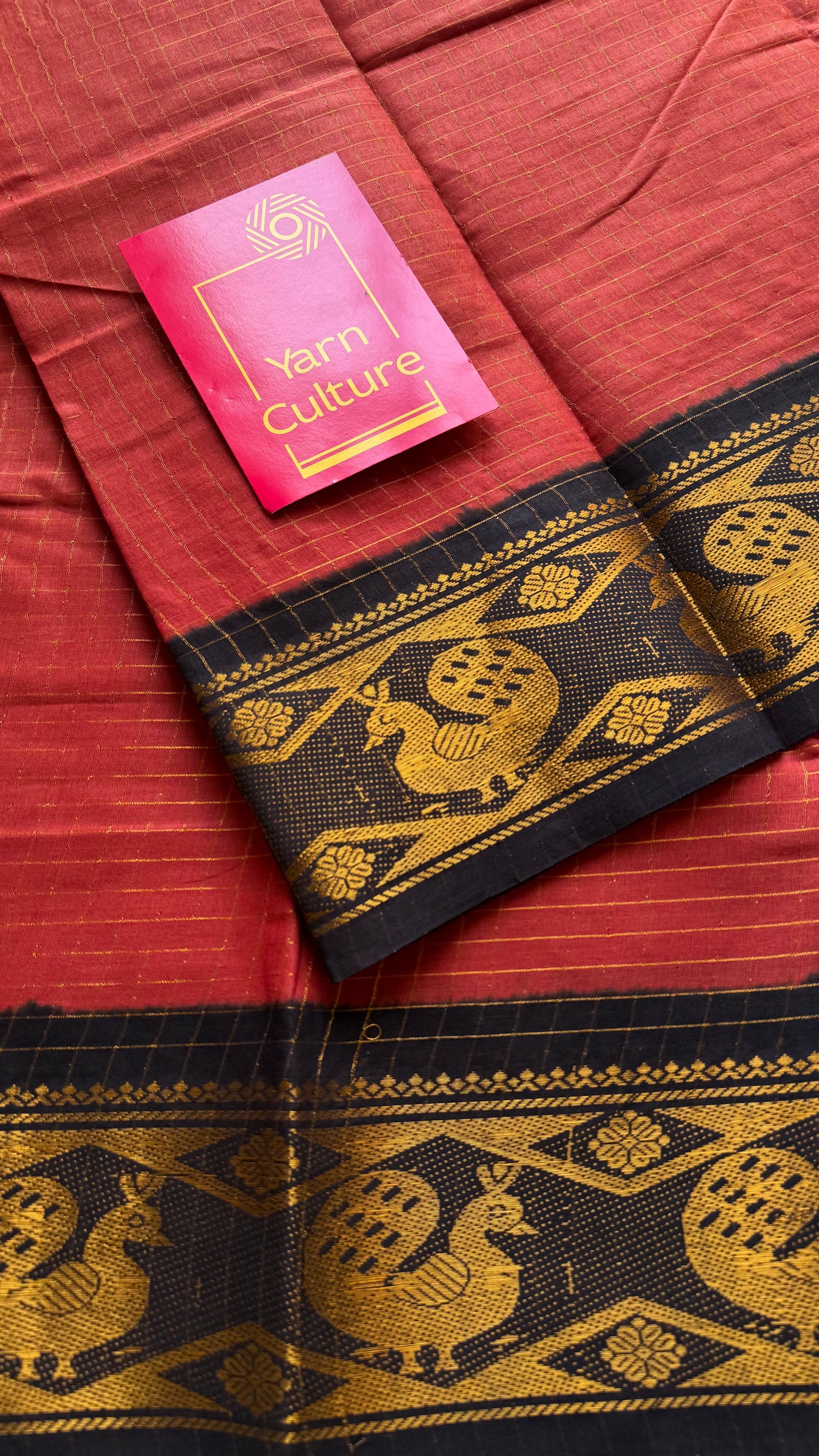 Red with black contrast zari checkered sungudi, kattuchayam dyed madurai cotton - YCCOTNJUCC16