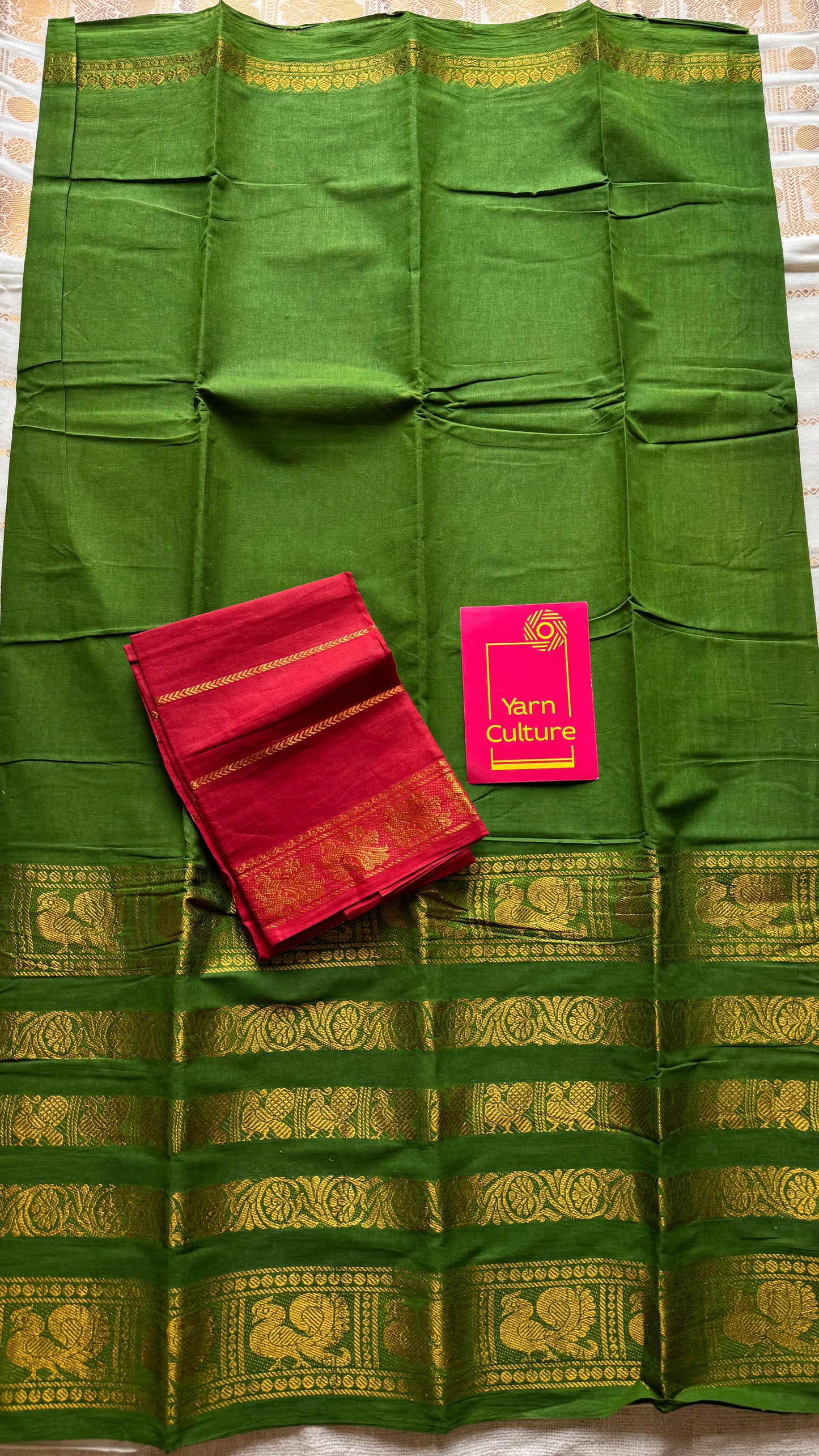 Bright green long border sungudi, kattuchayam dyed madurai cotton - YCCOTNMSAP132