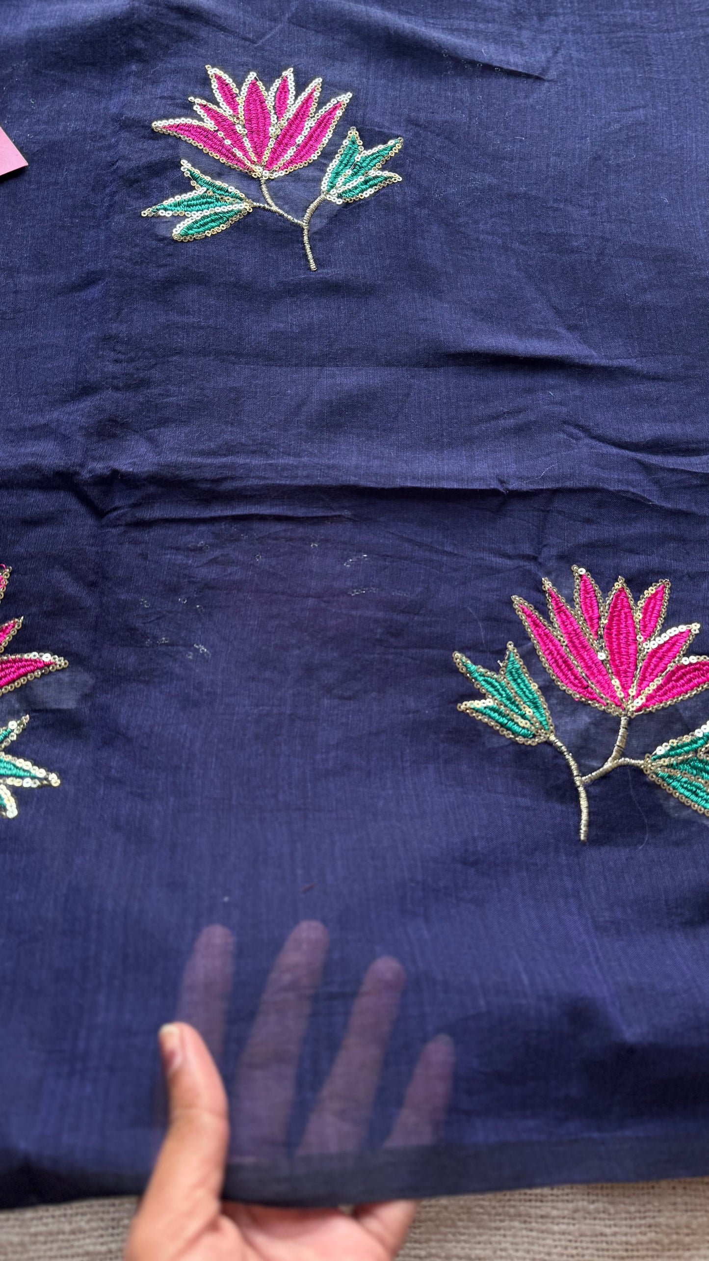 Dark blue mul with lotus sequin embroidery - YCBCMCNO66