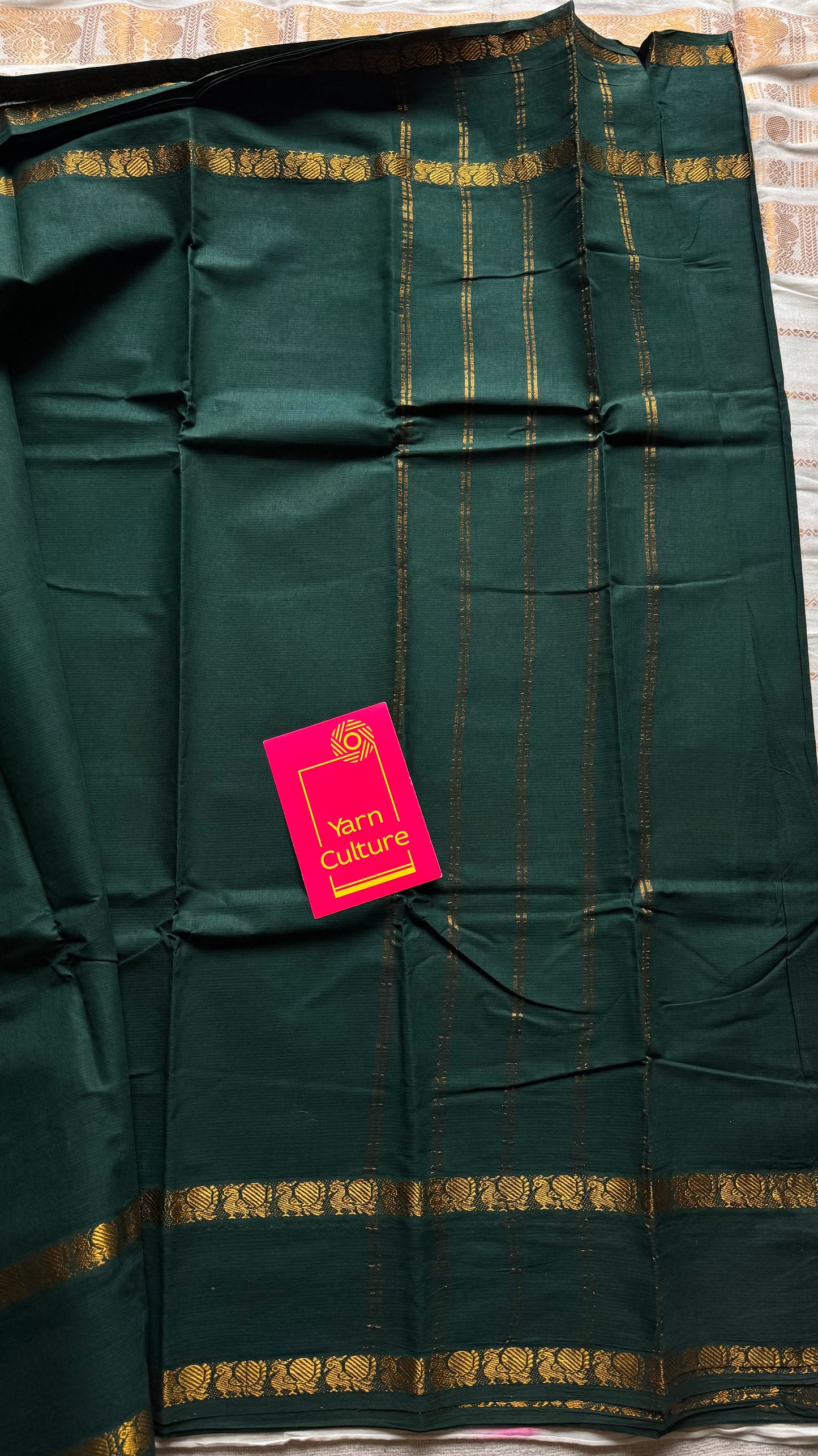 Dark green rettaipettu peacock gap border, kattuchayam dyed madurai cotton saree  - YCCOTNMSJUL02