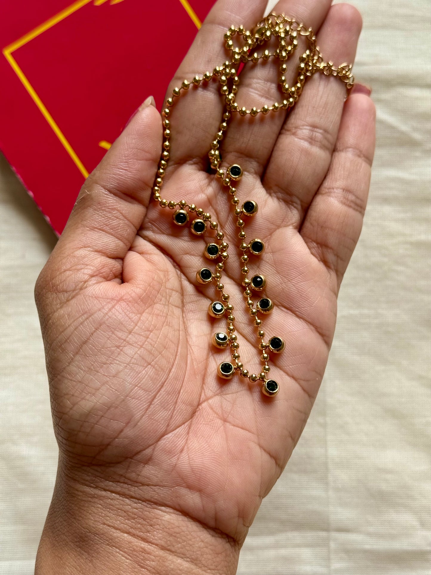 Gold plated chain, green multi stones - YCGPC408