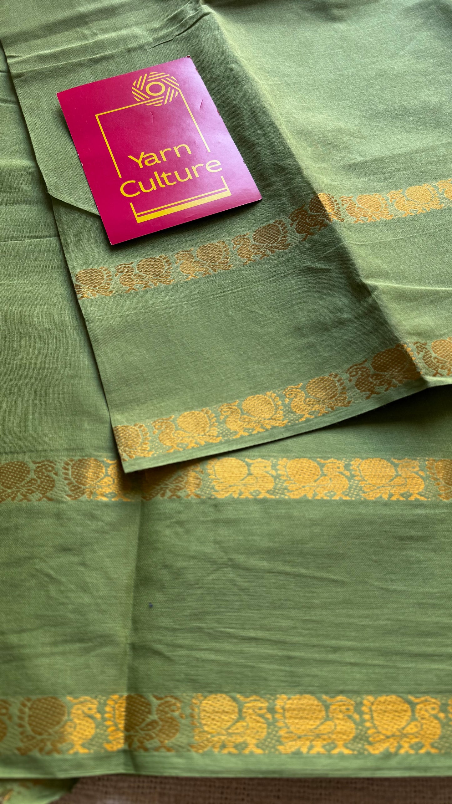 Sage green rettaipettu peacock double bordered, kattuchayam dyed madurai cotton saree - YCCOTNMSFE272