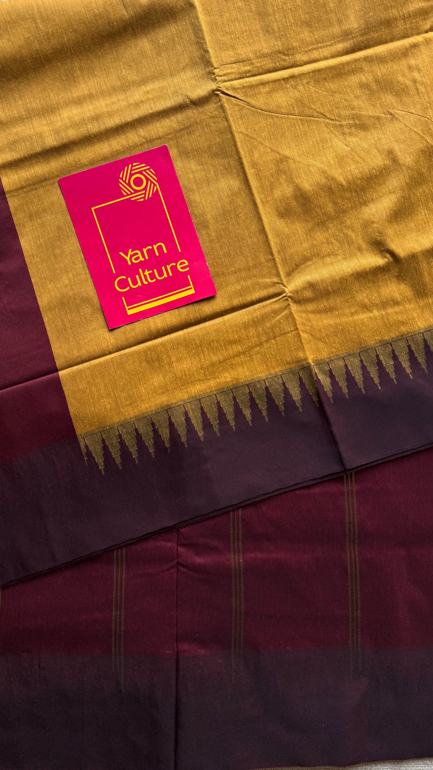 Yellow with maroon temple border, cotton silk - YCCOTNCSDE96