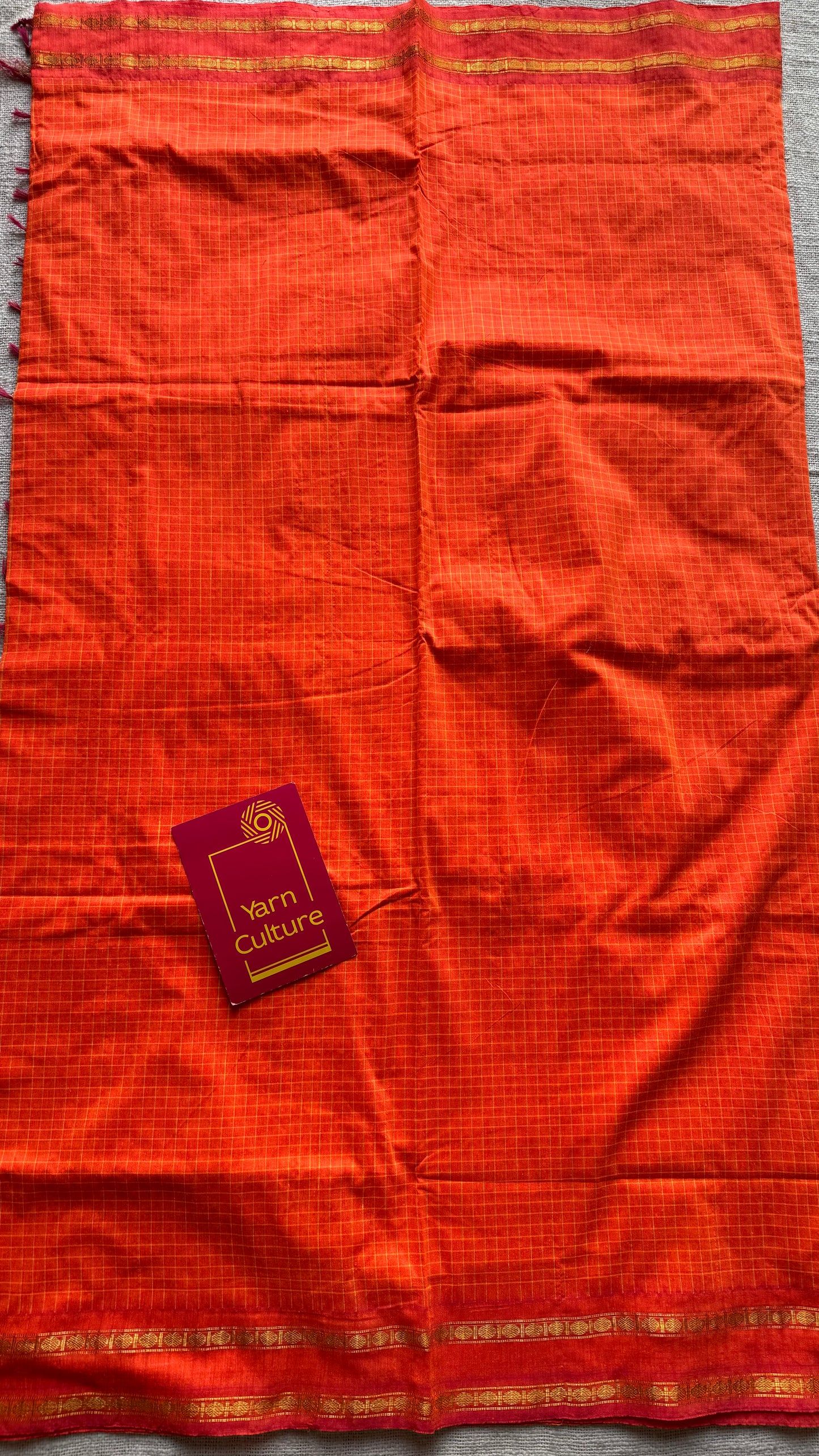 Bright orange, arani checks, cotton silk - YCCOTNOCAR05