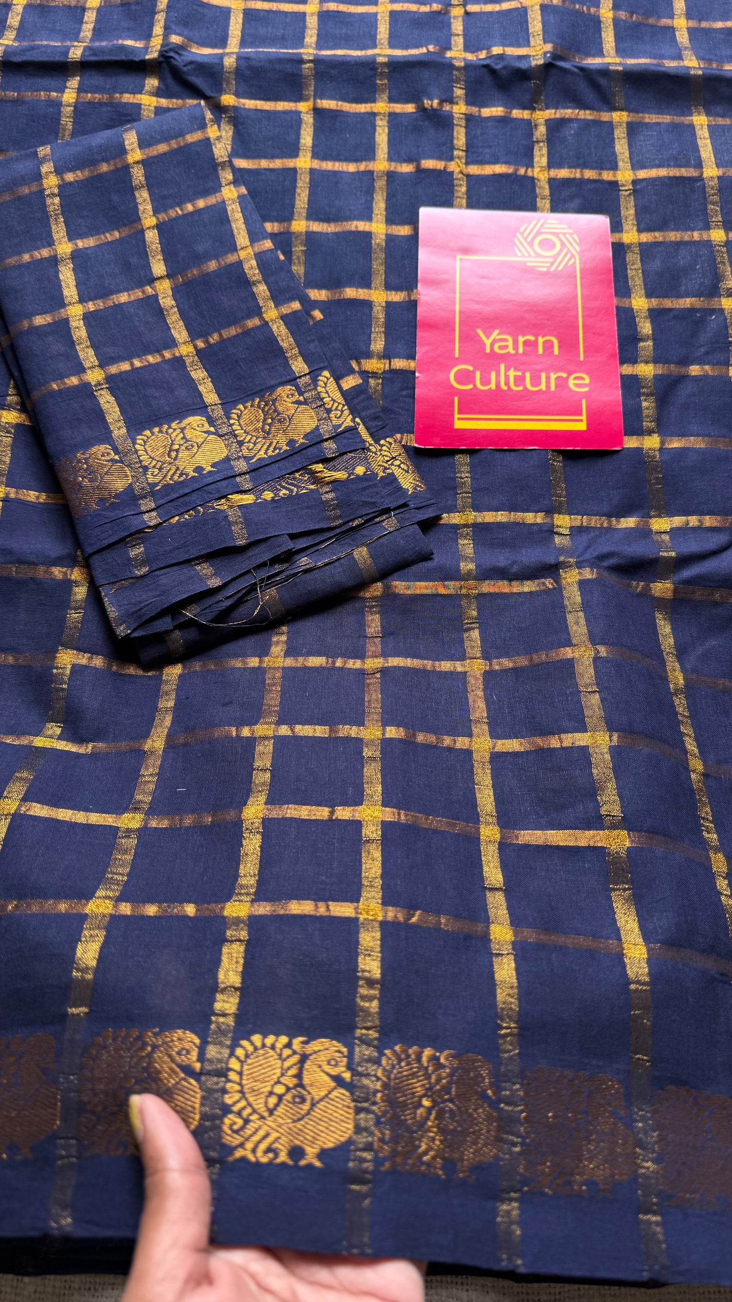 Navy blue pavithra kattam sungudi, madurai cotton - YCCOTNSEMS05