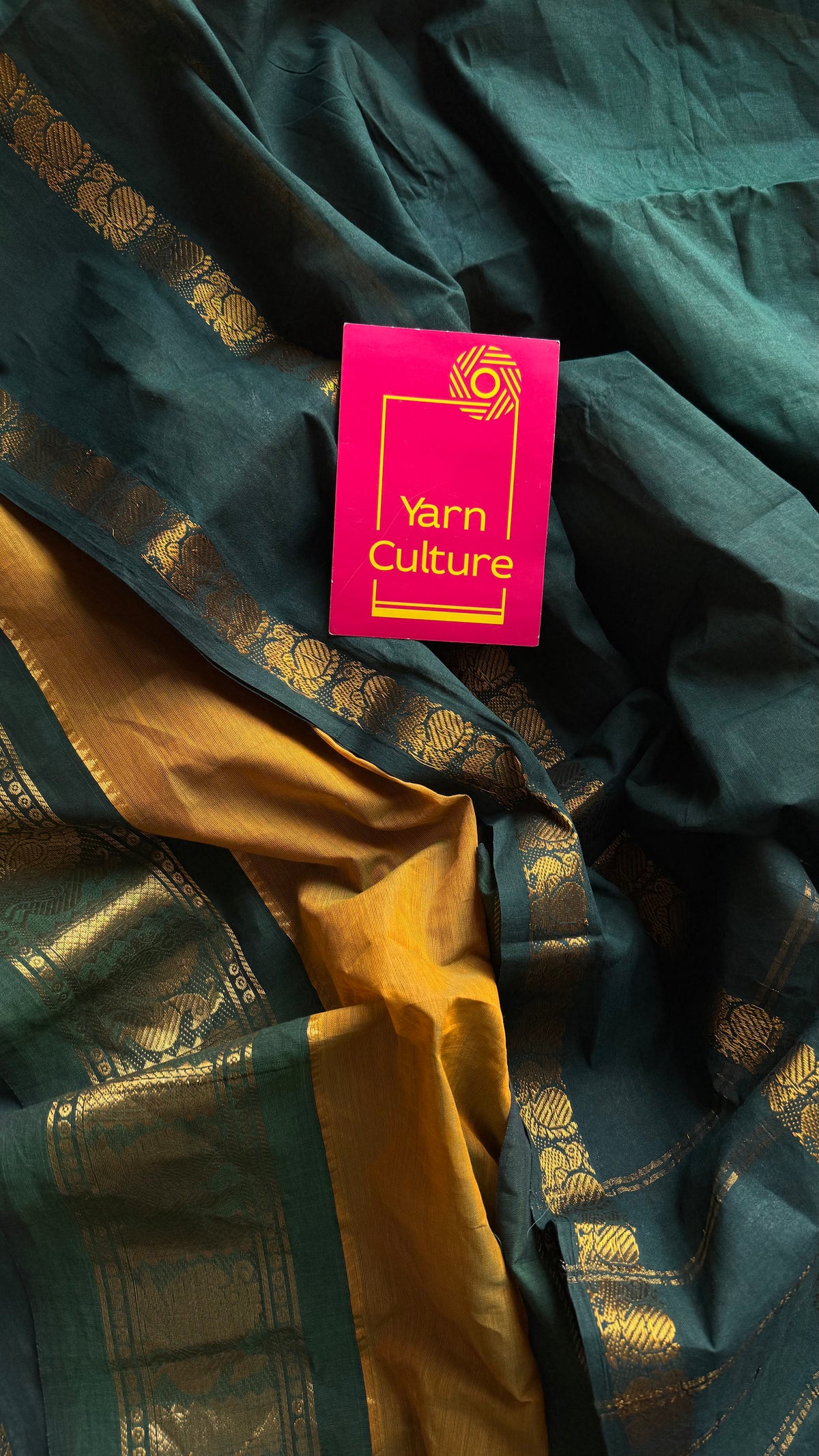 Dark green with ginger green, sungudi and chettinad cotton half and half saree - YCCOTNIDOC135