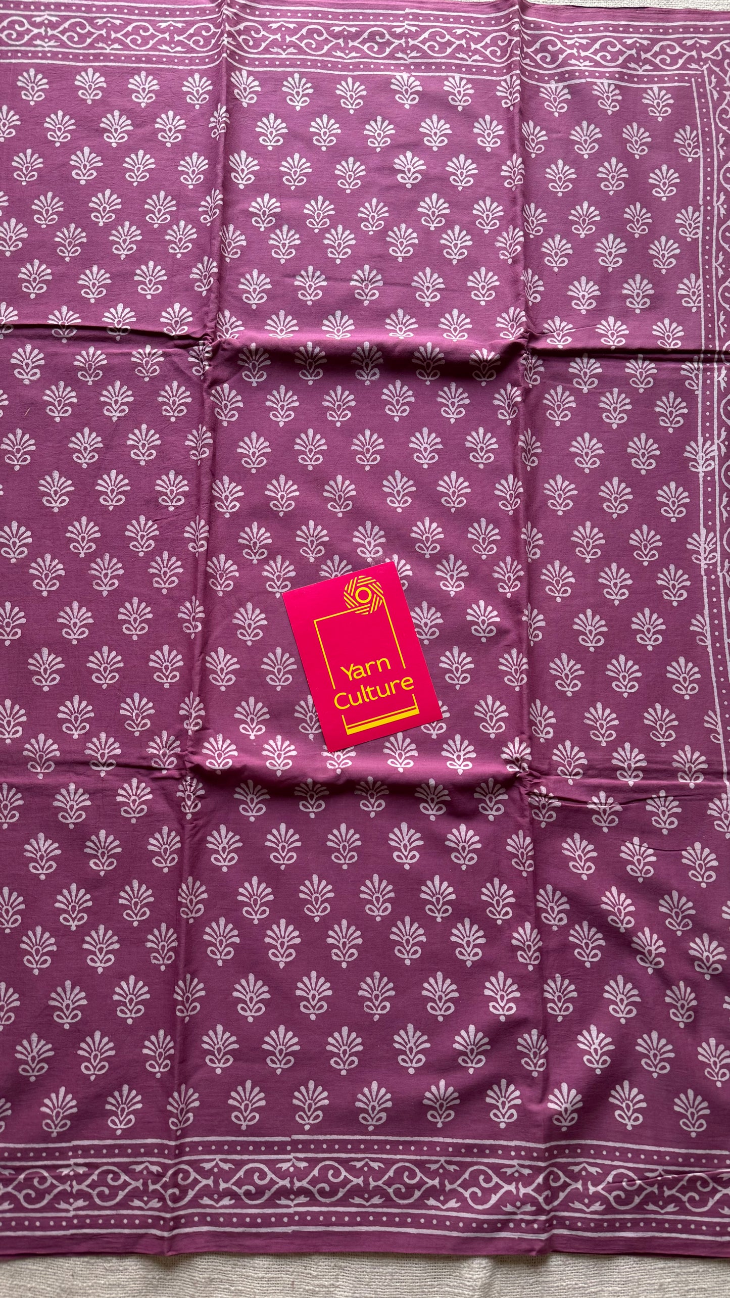 Purple pink with off white floral motifs, block printed soft cotton saree - YCTORCMA18