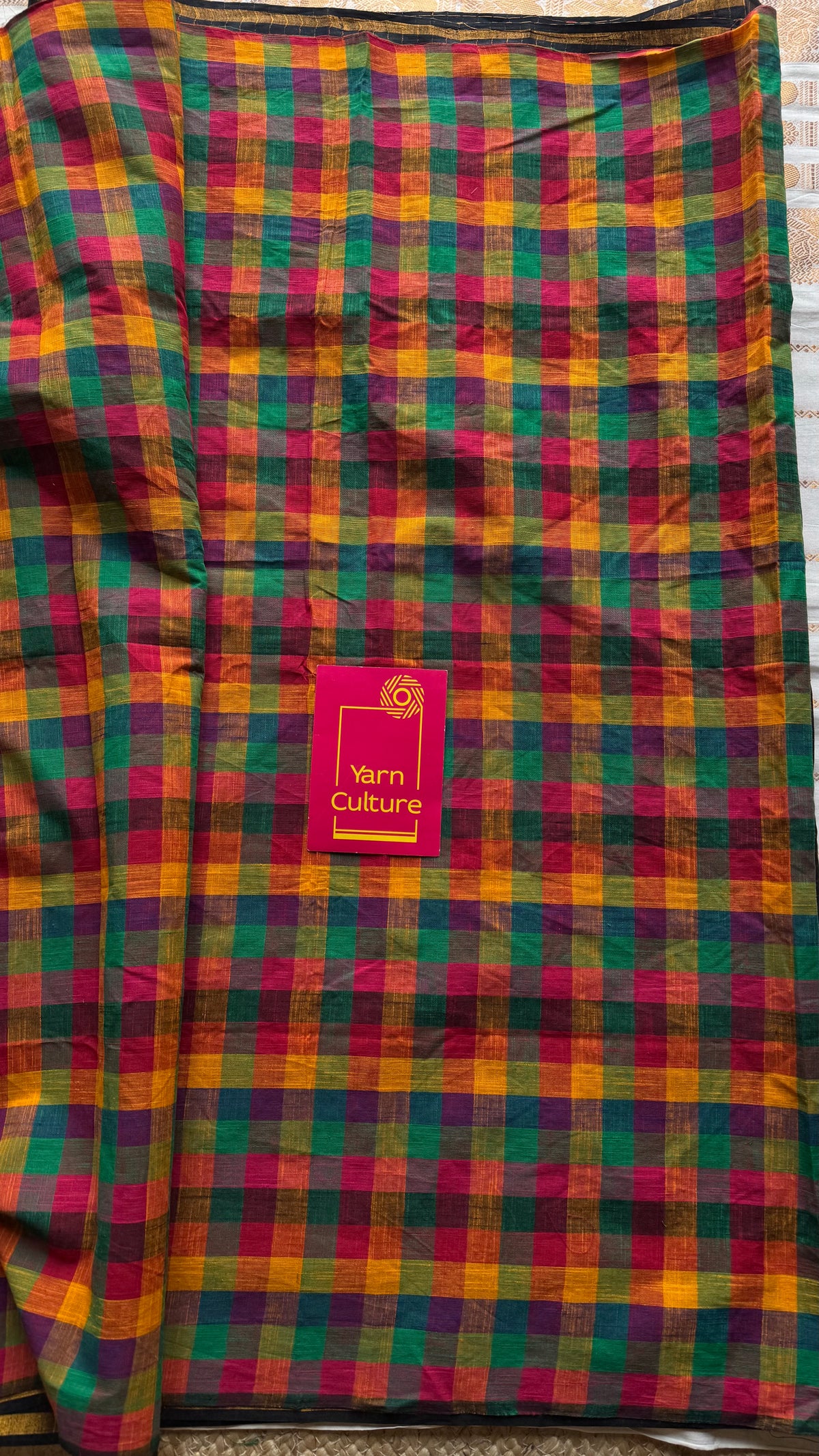 Black with multicoloured mini madras checks, cotton half and half saree - YCCOTNIDOC168