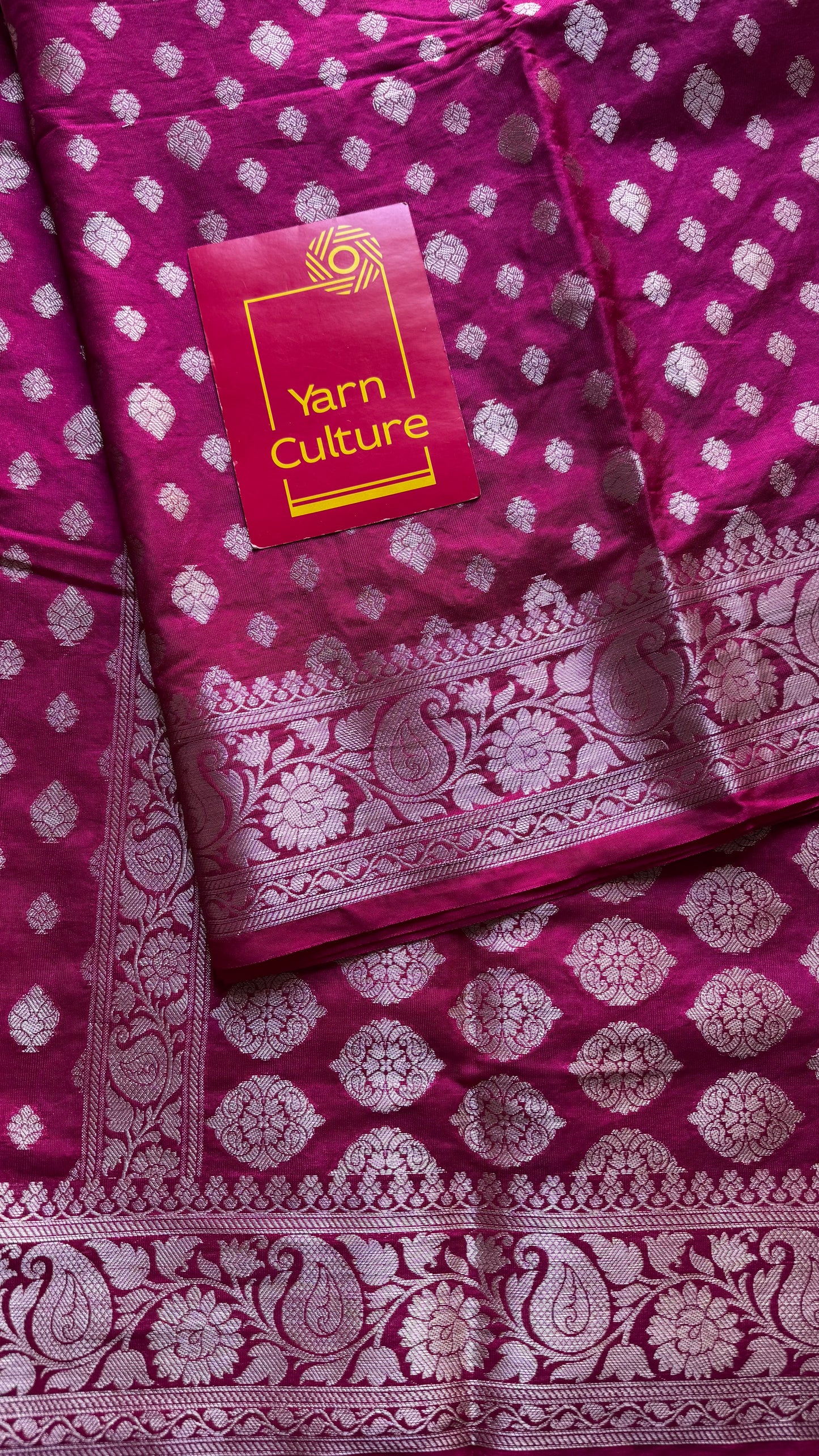Rani pink, silver buttas and zari, Banarasi semi-silk - YCDESE43