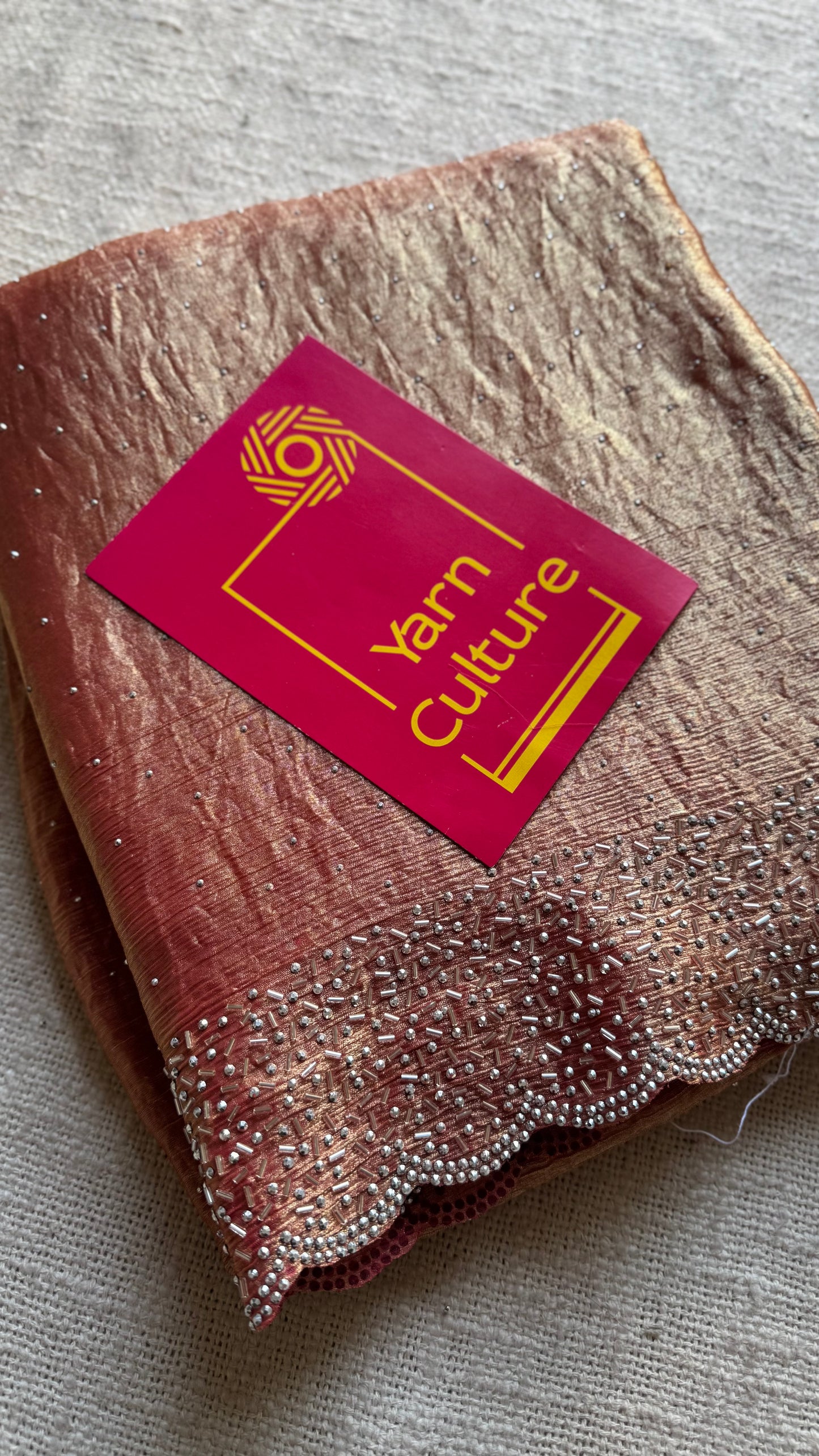 Peach Pink - peach pink dual tone space silk, jarkhan stone work - YCDOSNO35