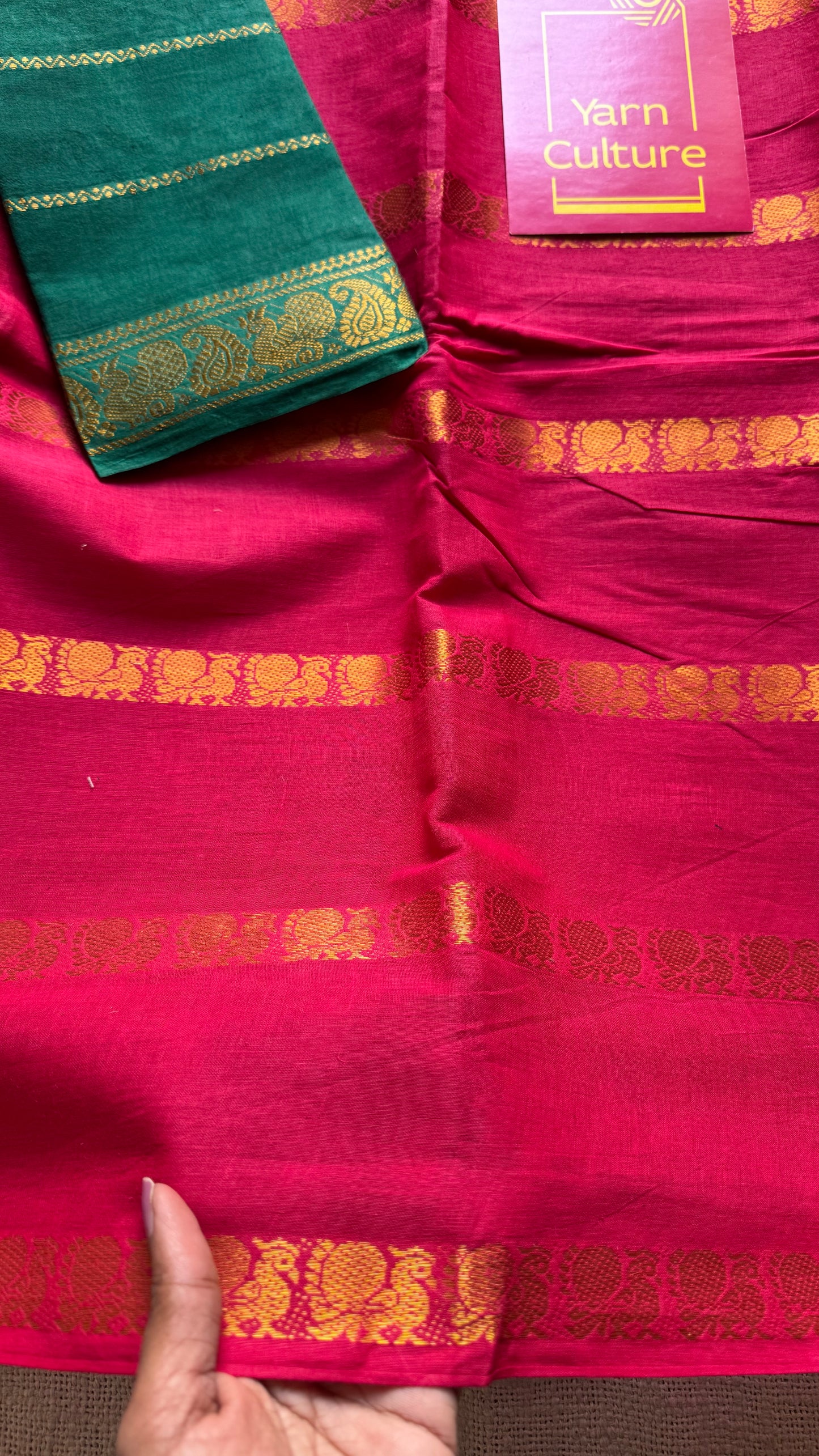 Bright red, peacock motif sungudi cotton - YCCOTNGJJA224