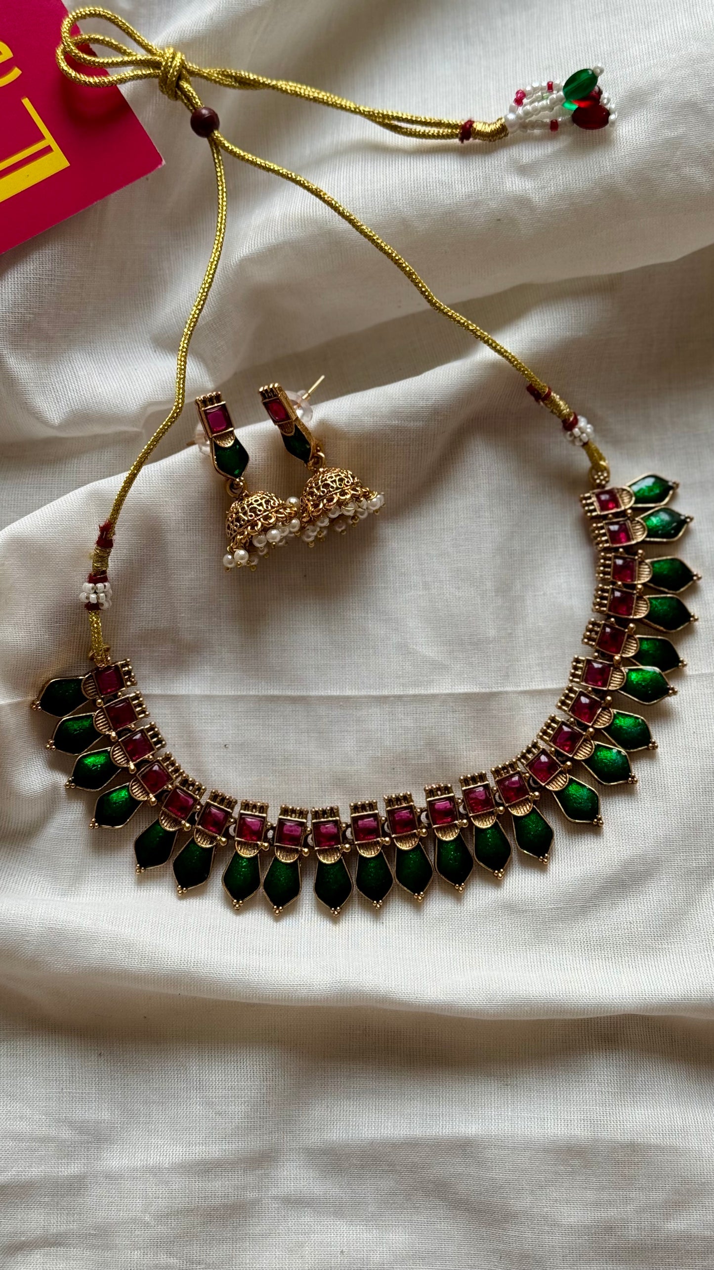 Green ruby nagapadam neckpiece, with earrings - YCGPNP613