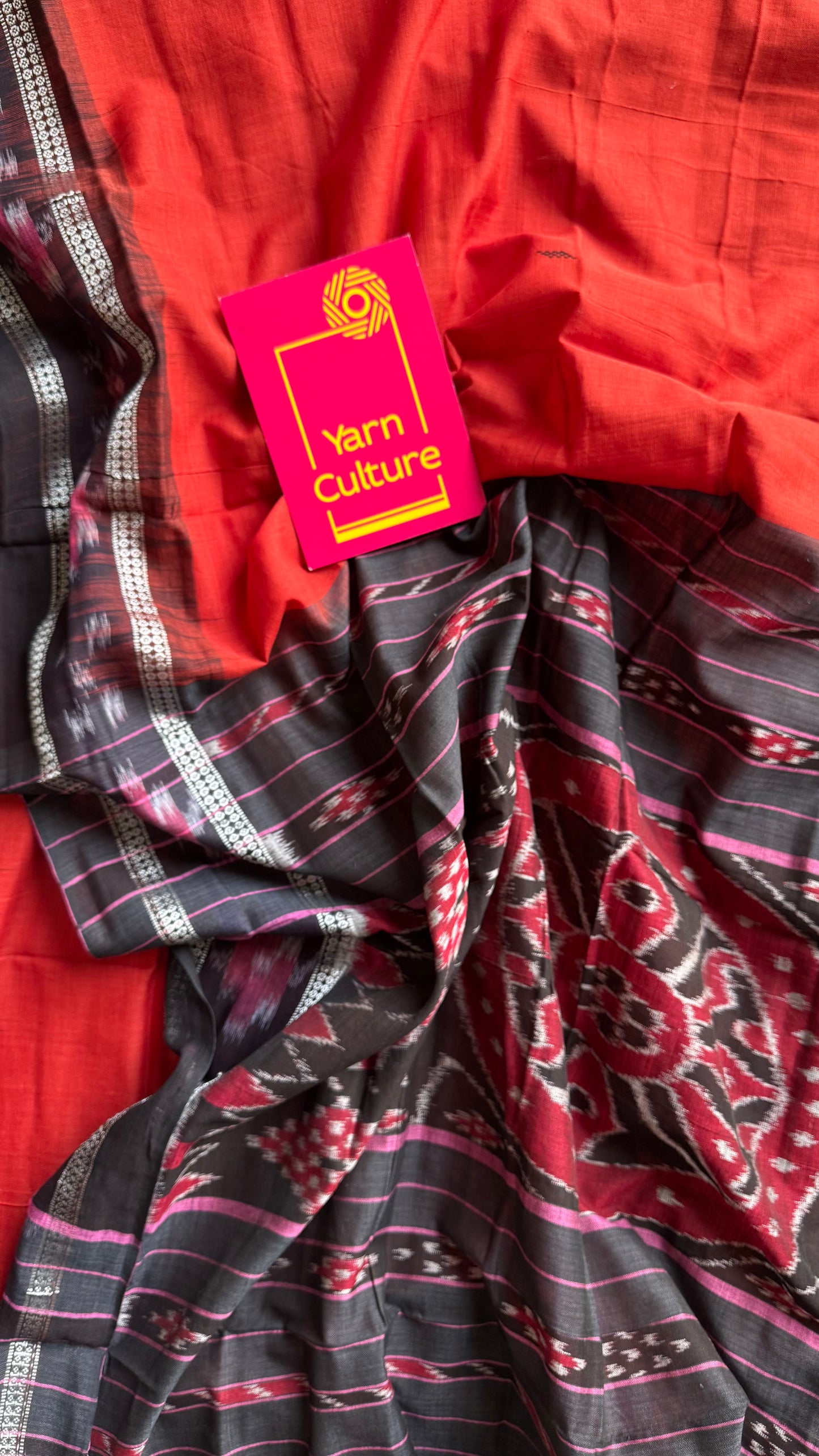 Palasha - brick red Sambalpuri handloom cotton - YCHOTESJA204