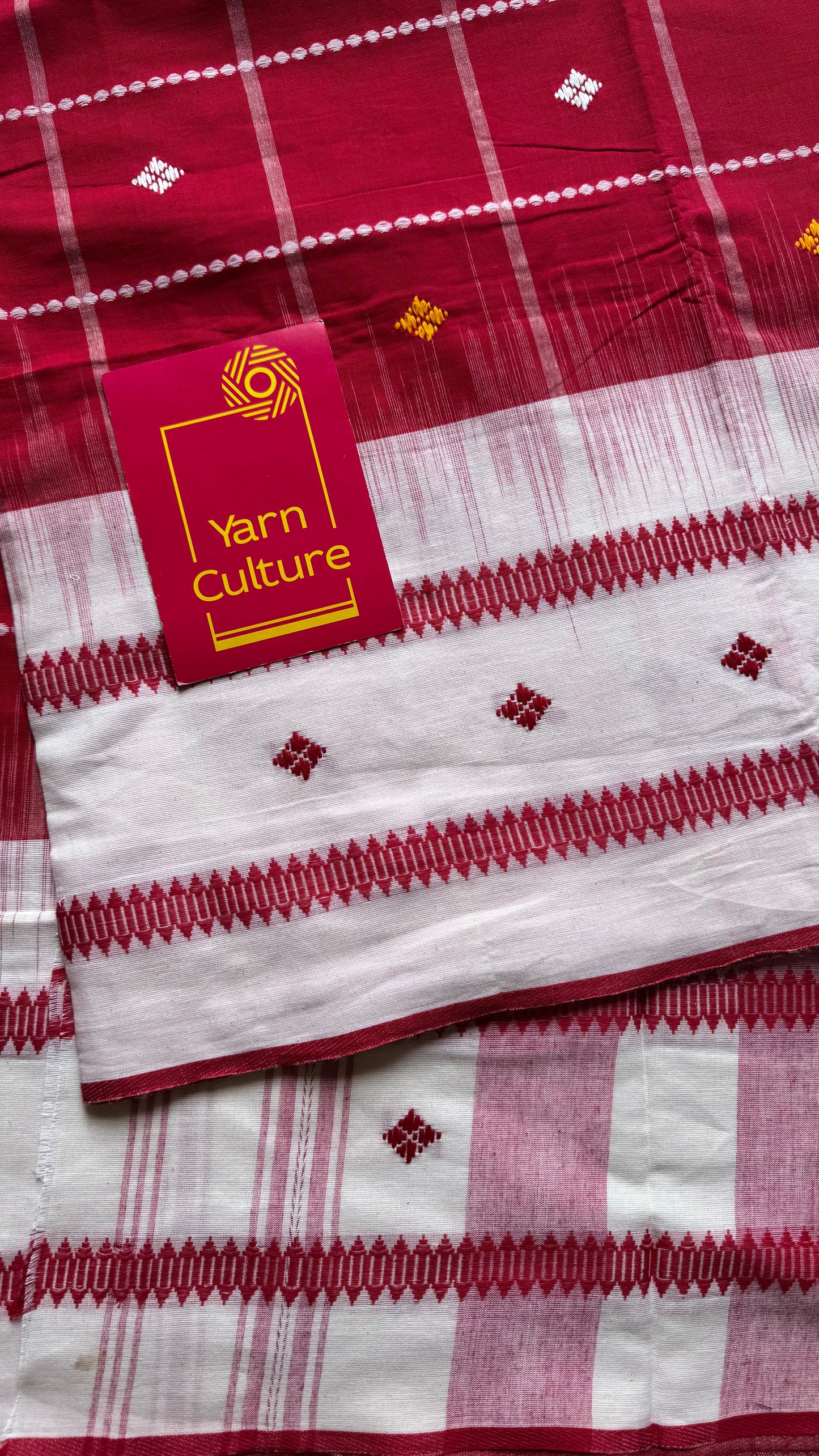 Pure Dhaniakhali tant in white with red checks - YCBCDP21