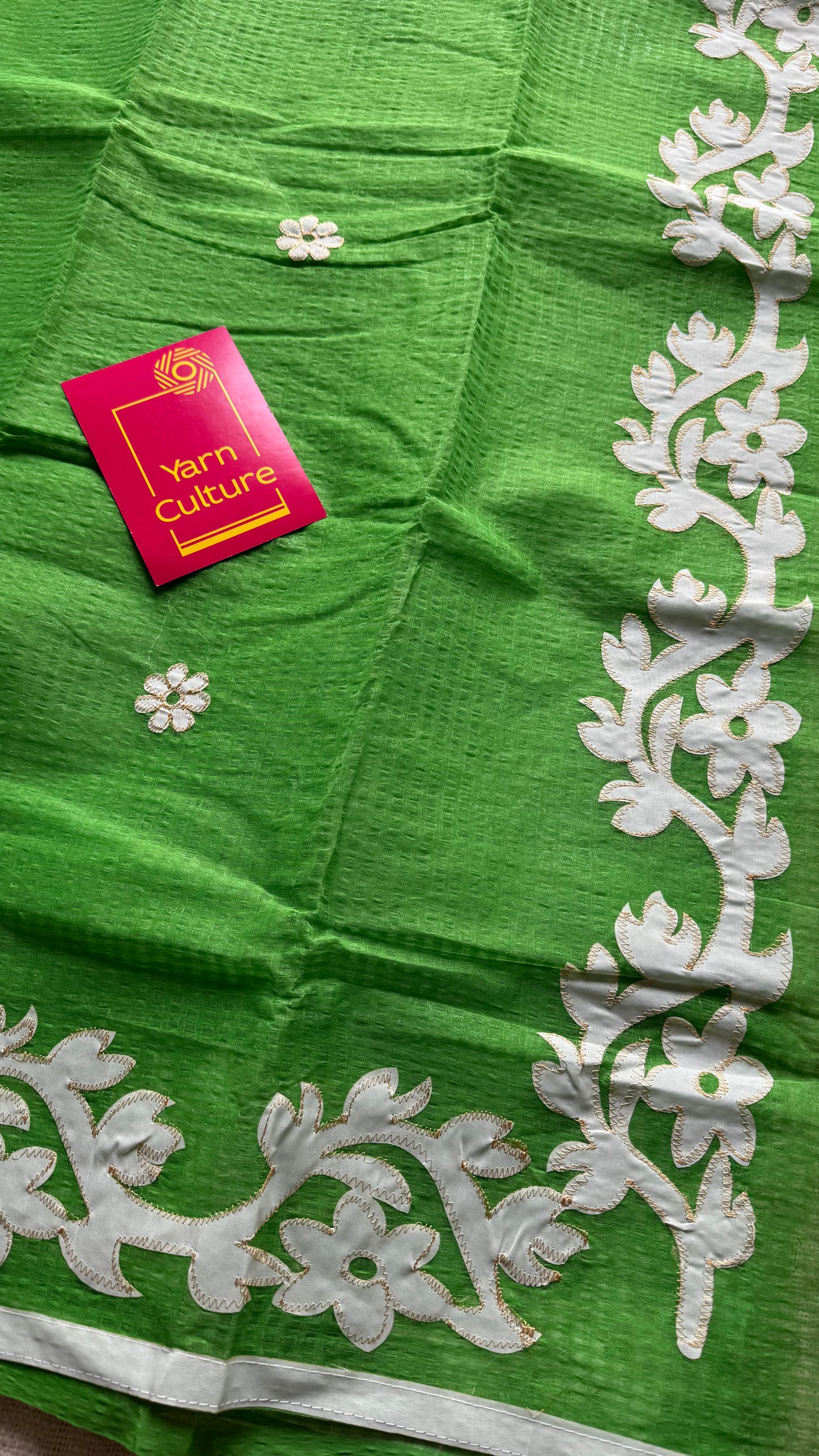 Khatta Kairi - green kota saree with white floral cut work - YCTORKDAP15