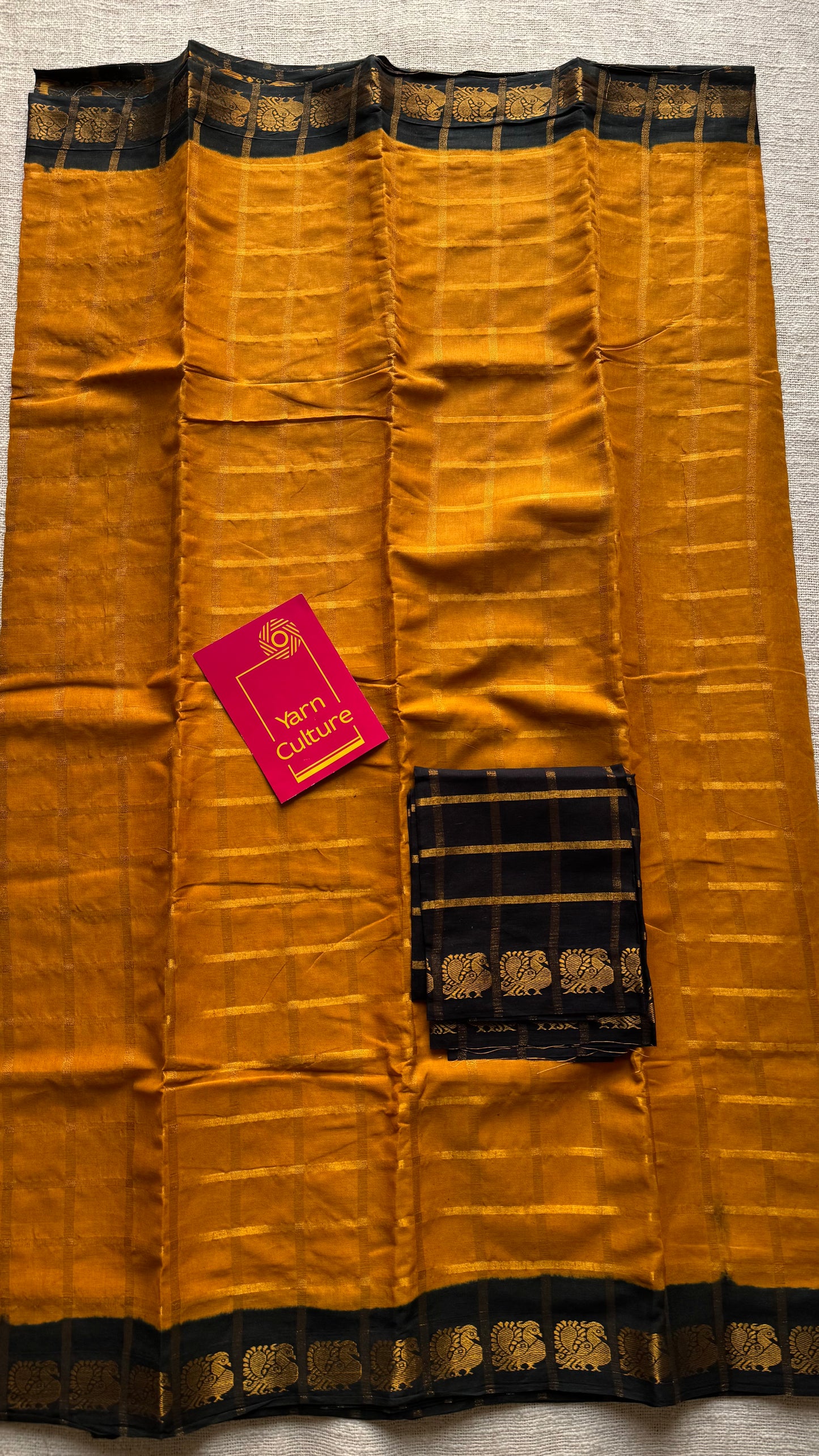 Turmeric yellow with black pavithra kattam sungudi, madurai cotton - YCCOTNSUDE75