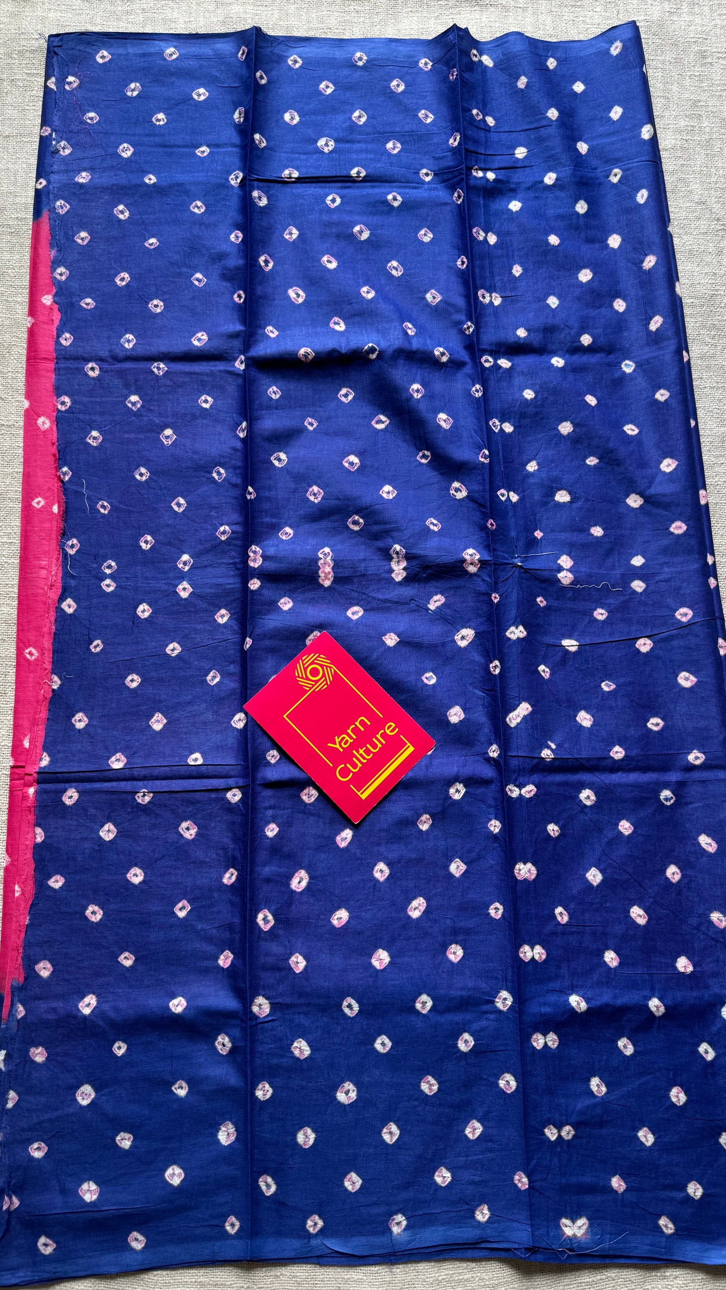 Peach pink with blue Sungudi/Bandhani, soft cotton - YCCOTNSEMS75