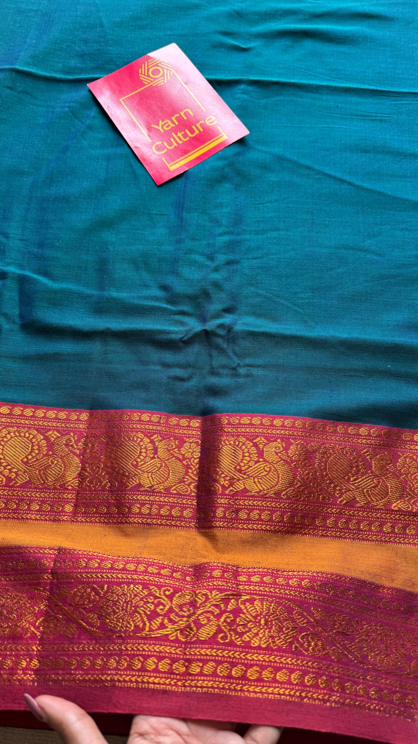 Peacock blue with dark pink wide border, narayanpet soft cotton saree - YCWOTDAUG02