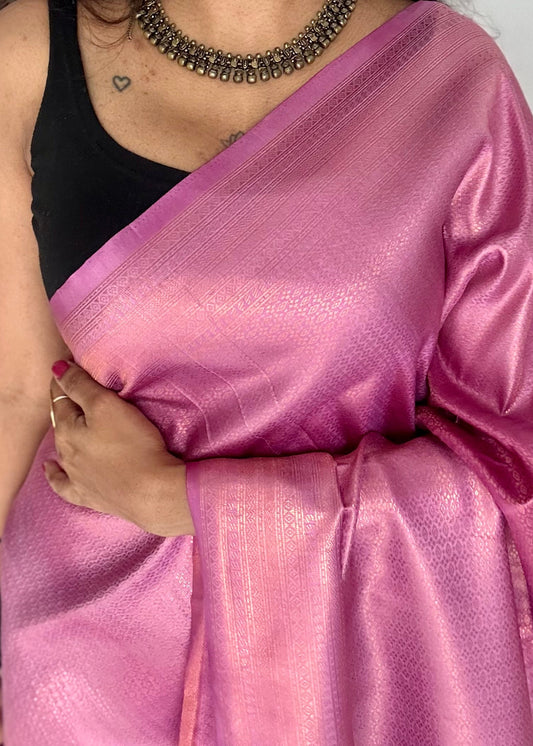 Lavender pink dual tone, antique gold zari, semi -silk - YCDOSOCSS01
