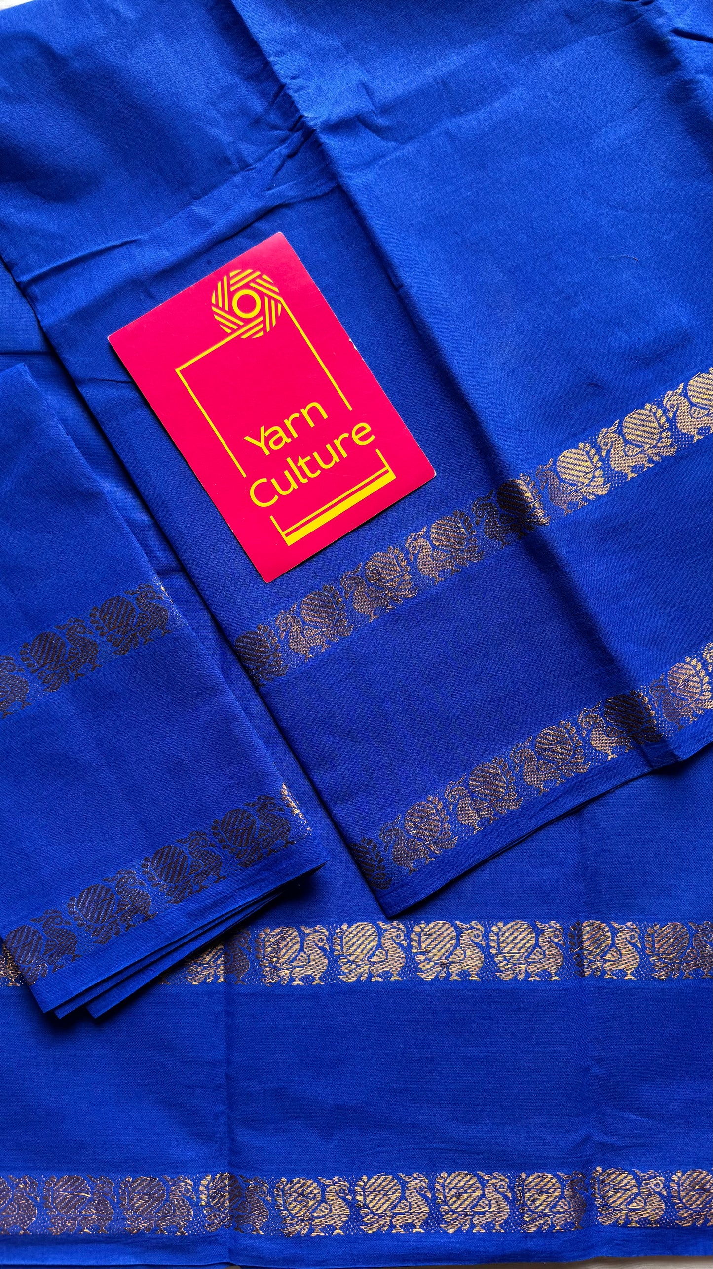 Electric blue rettaipettu peacock gap border, kattuchayam dyed madurai cotton saree  - YCCOTNMSJUL01