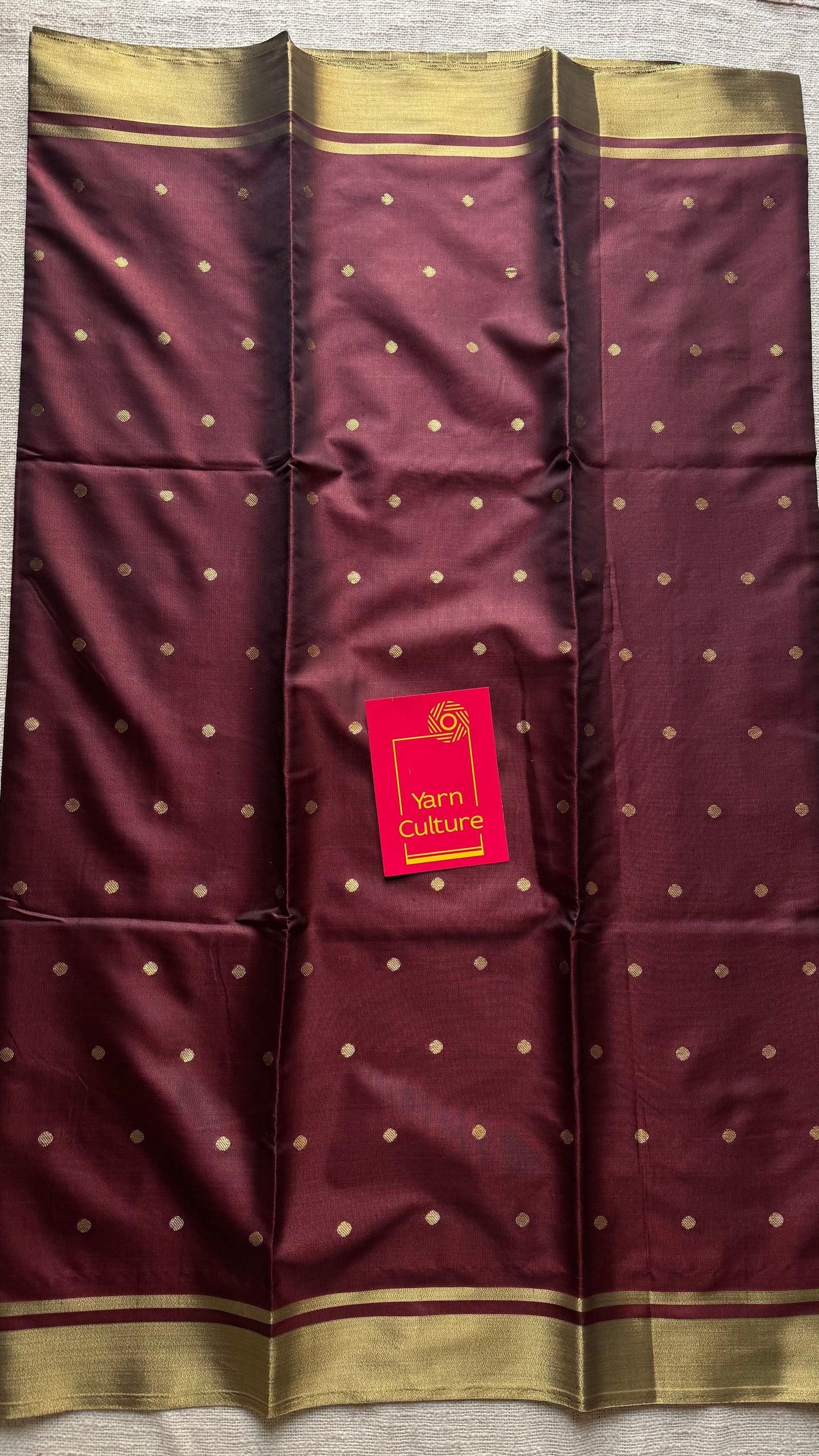 Maroon with antique gold border & buttas, semi katan silk - YCBLSSJA17