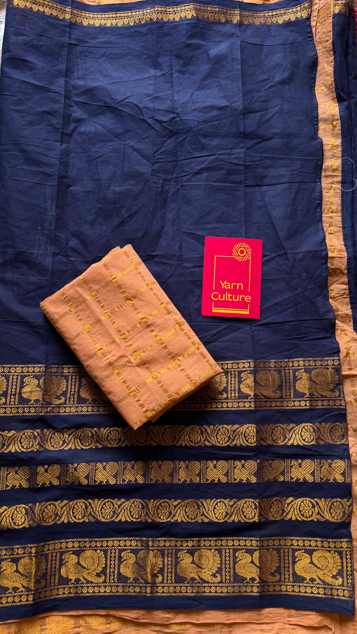 Dark blue with musk, sungudi cotton half-half saree - YCCOTNIDMA318