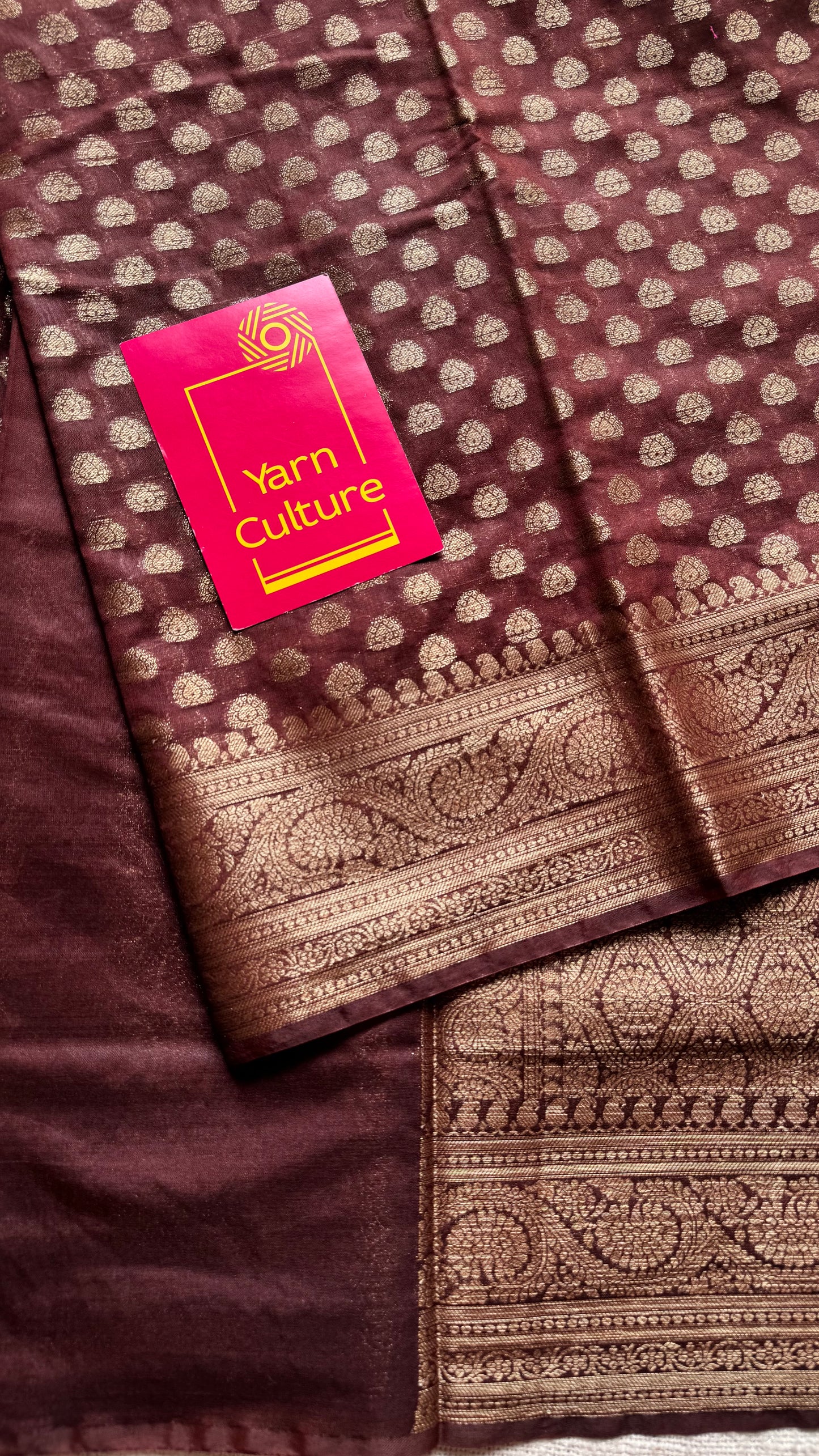 Mocha -  Dark brown, antique gold zari, Banarasi semi georgette - YCBLFEGAGZ15