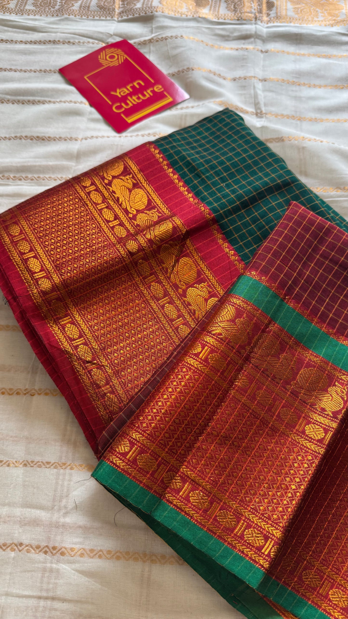 Green - Maroon unstitched half saree material (dhavani), narayanpet cotton - YCIEHS218