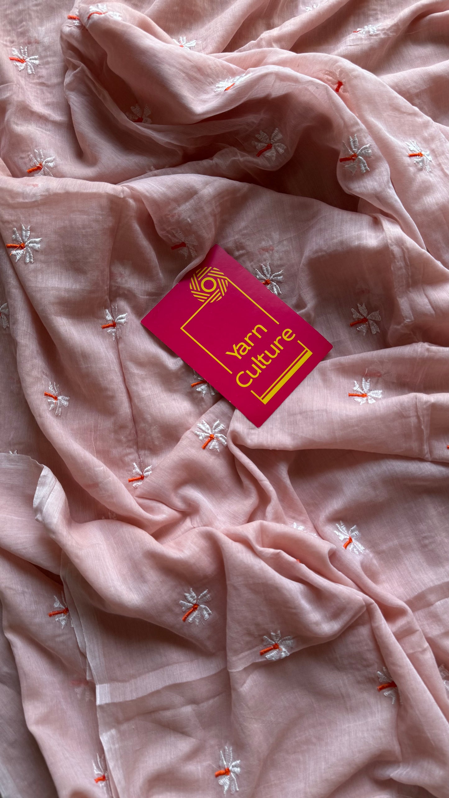 Pastel peach parijat mul cotton saree  - YCBCMCAP31