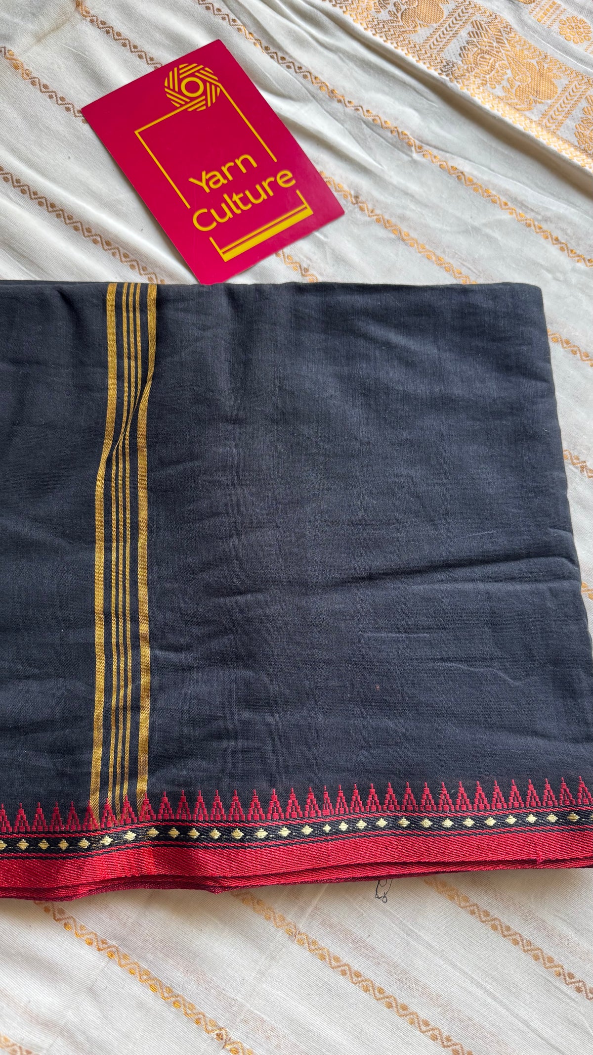 Handloom Bengal soft cotton saree, black with cream and red woven dual tone borders - YCBCMCSE42