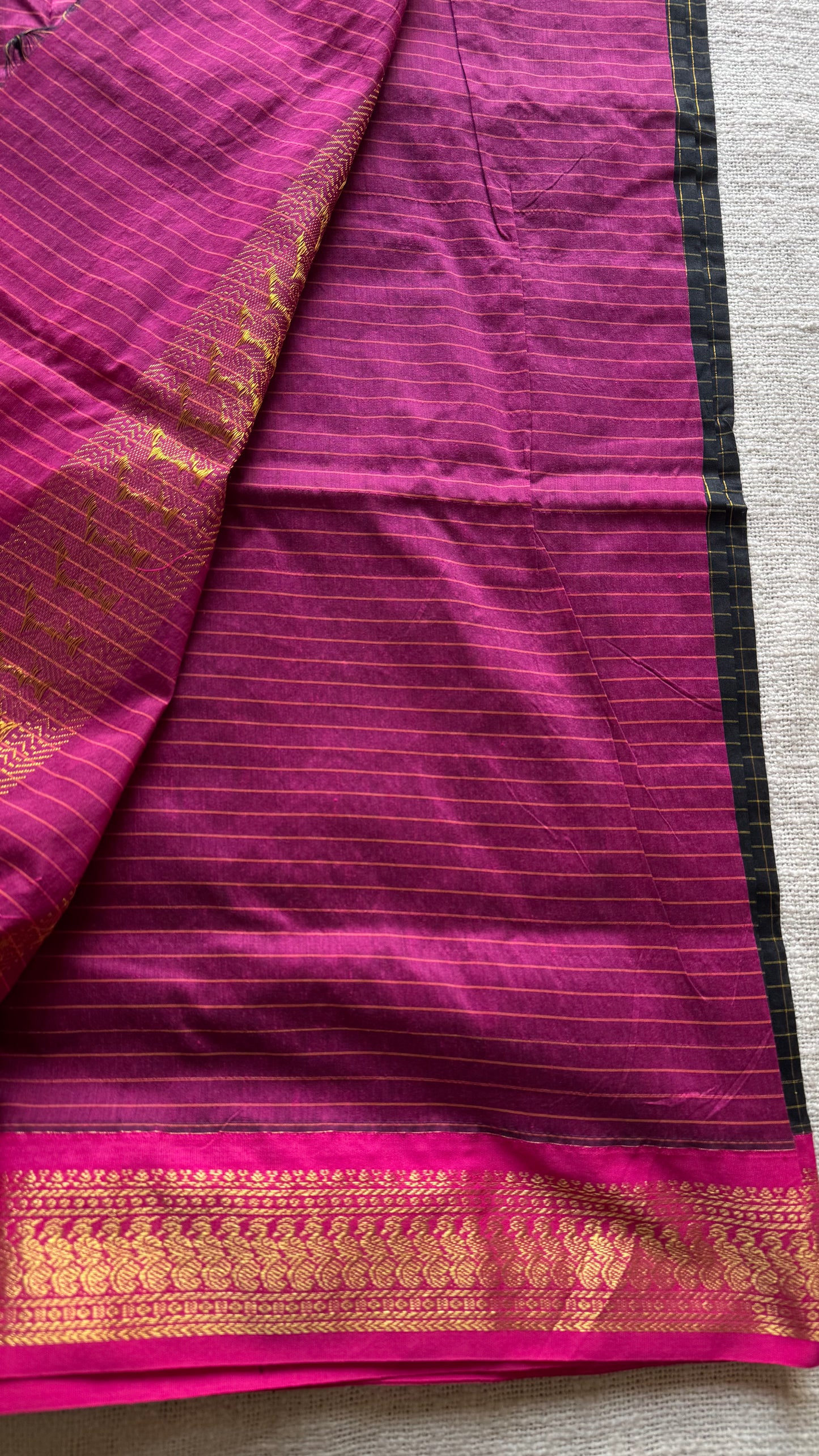 Black with hot pink, checks - cotton silk - YCCOTNOCKC81