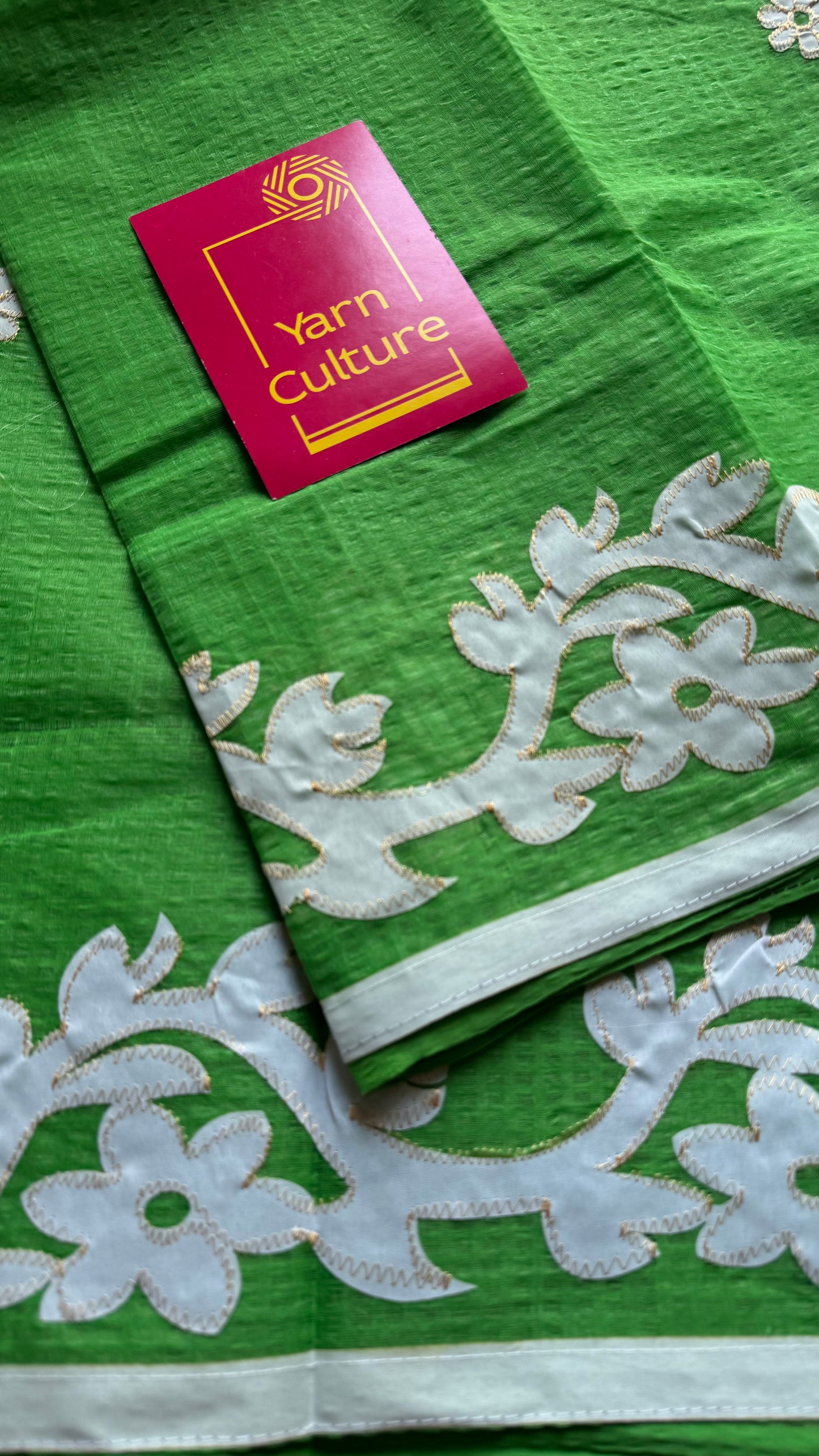 Khatta Kairi - green kota saree with white floral cut work - YCTORKDAP15
