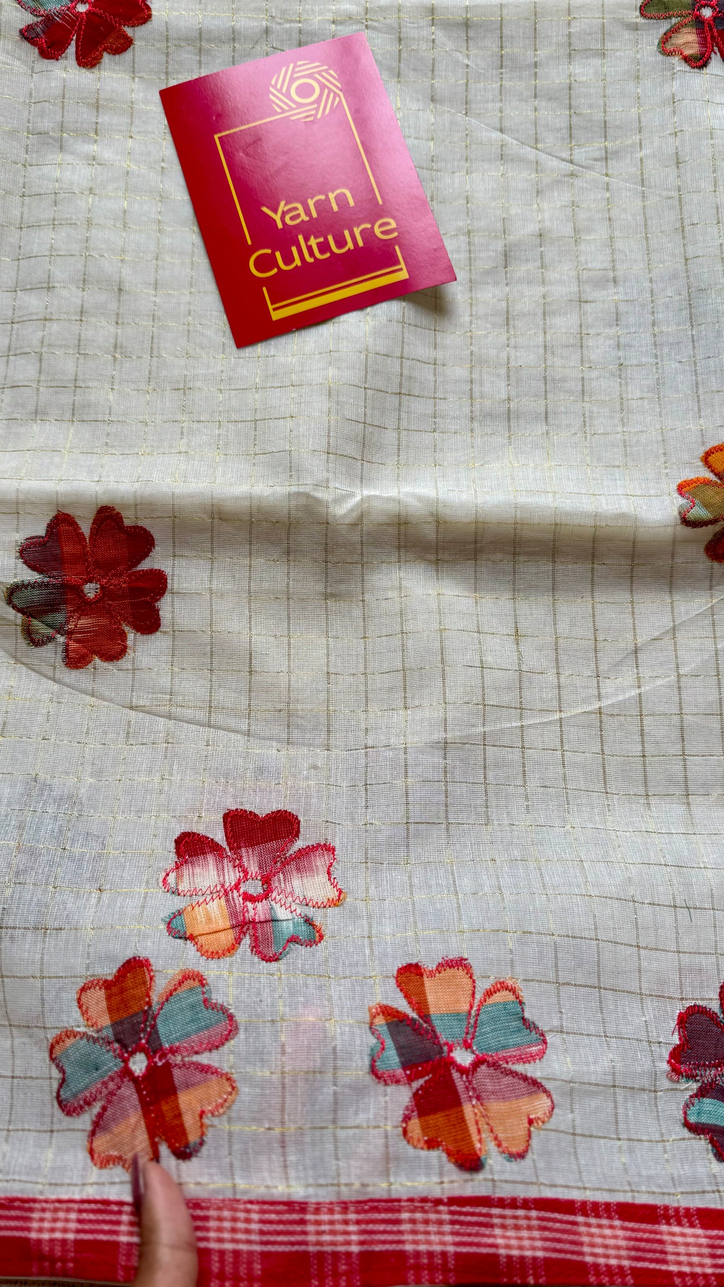 Ivory soft kota saree, with applique floral work - YCIEON88
