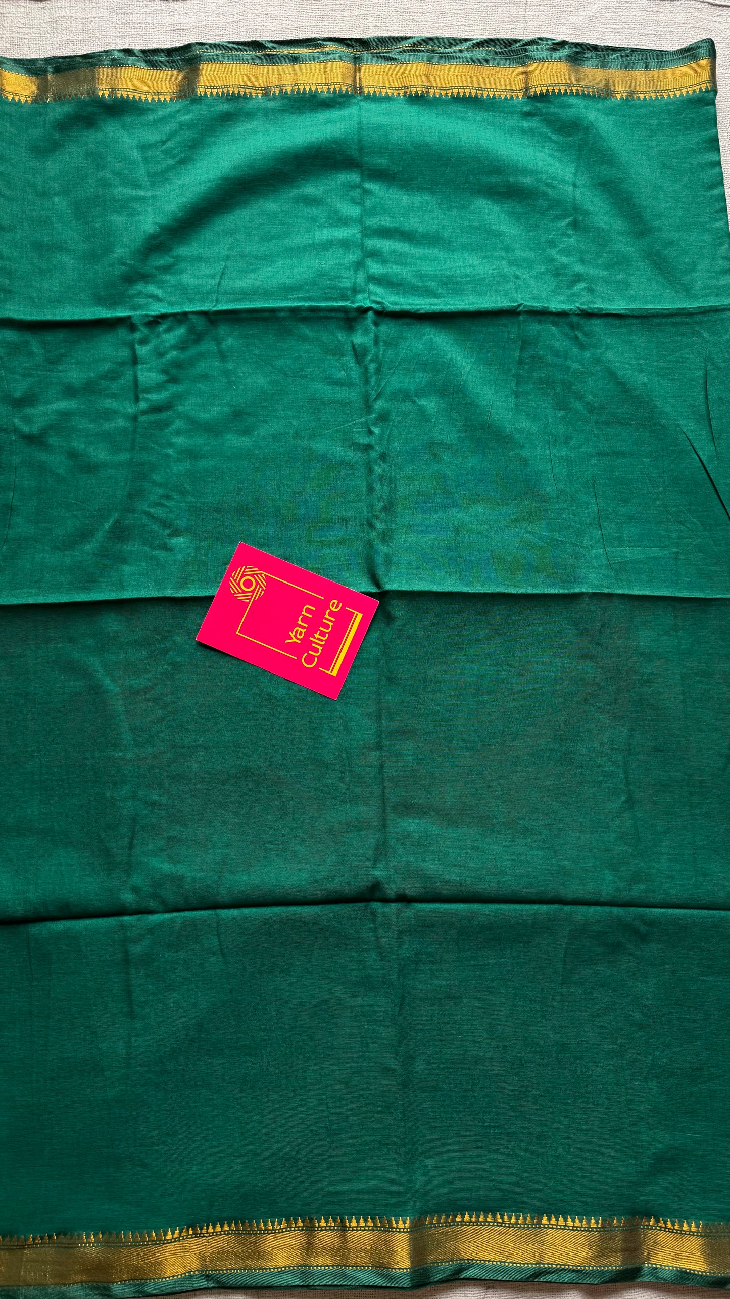 Dark green soft cotton with maheswari gold zari border - YCBCMCFE215