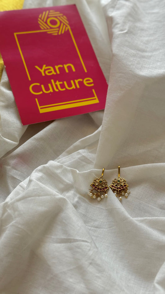 Bugadi clip-on floral (non pierced), green, ruby and white - YCGPEBU660