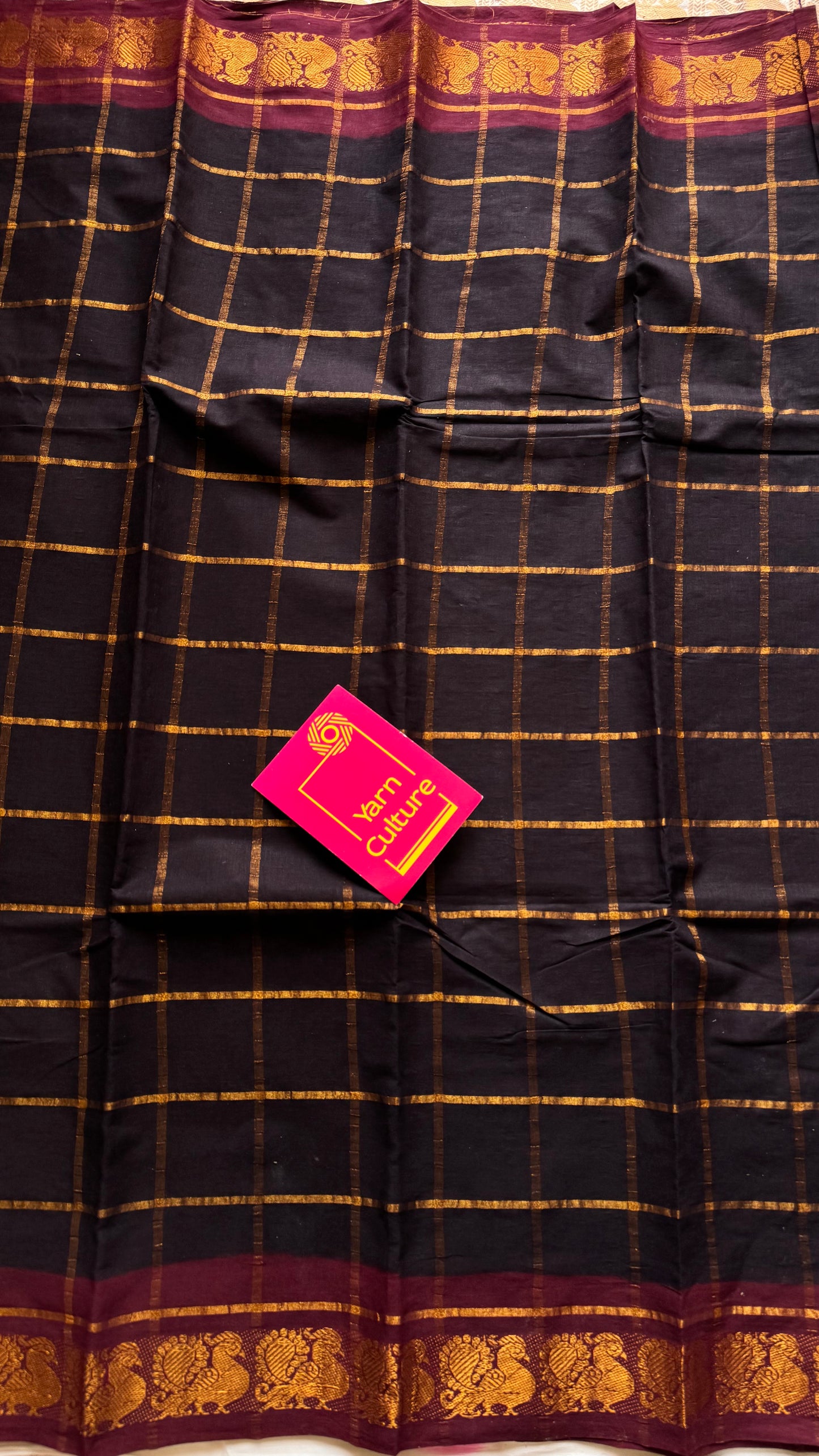 Brownish black with maroon pavithra kattam sungudi, madurai cotton - YCCOTNMSAP144