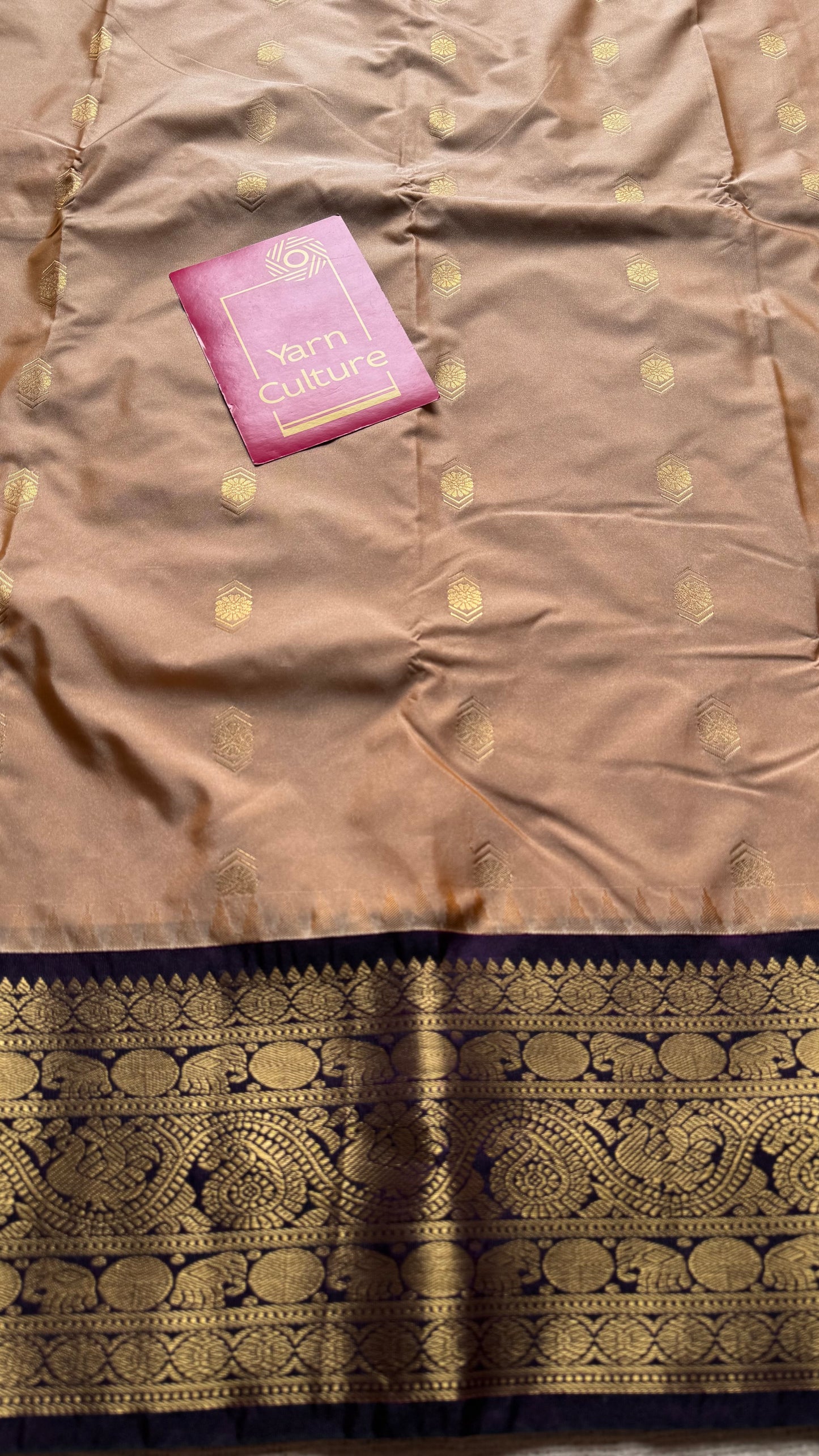 Mohini - beige with deep wine purple, handloom korvai semi silk - YCCOTNFEJUKS06