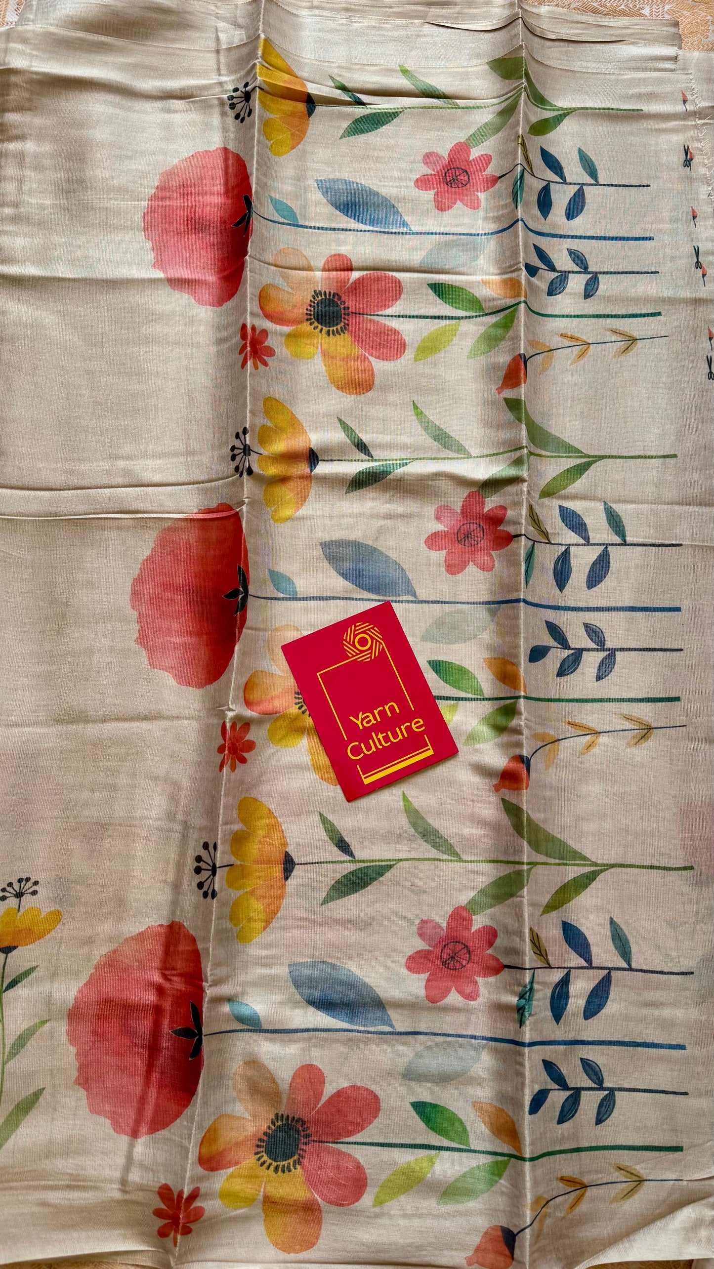 Sandal soft semi tissue saree, multicoloured floral prints - YCIEON82